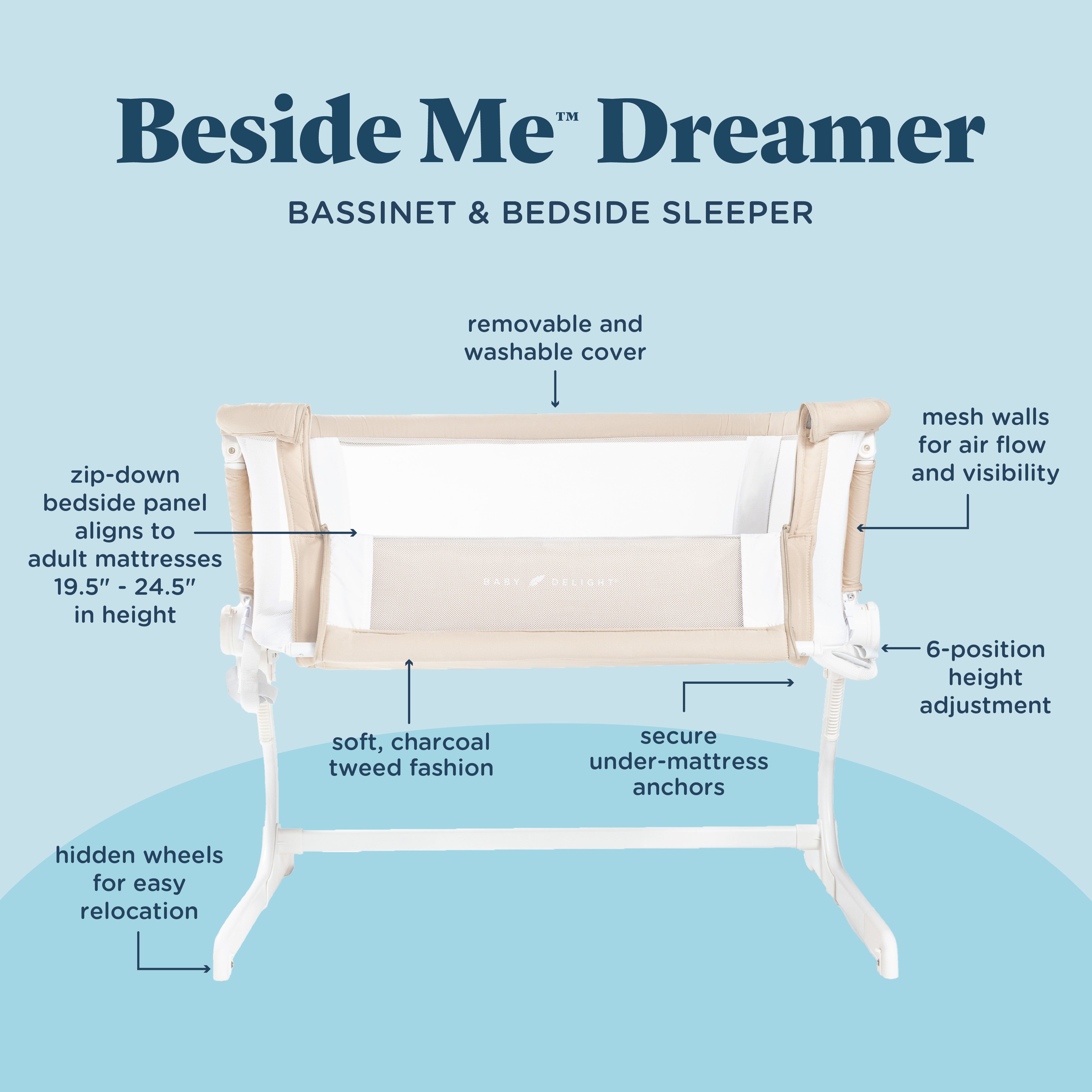 Beside Me™ Dreamer Organic Bassinet & Bedside Sleeper - Baby Delight