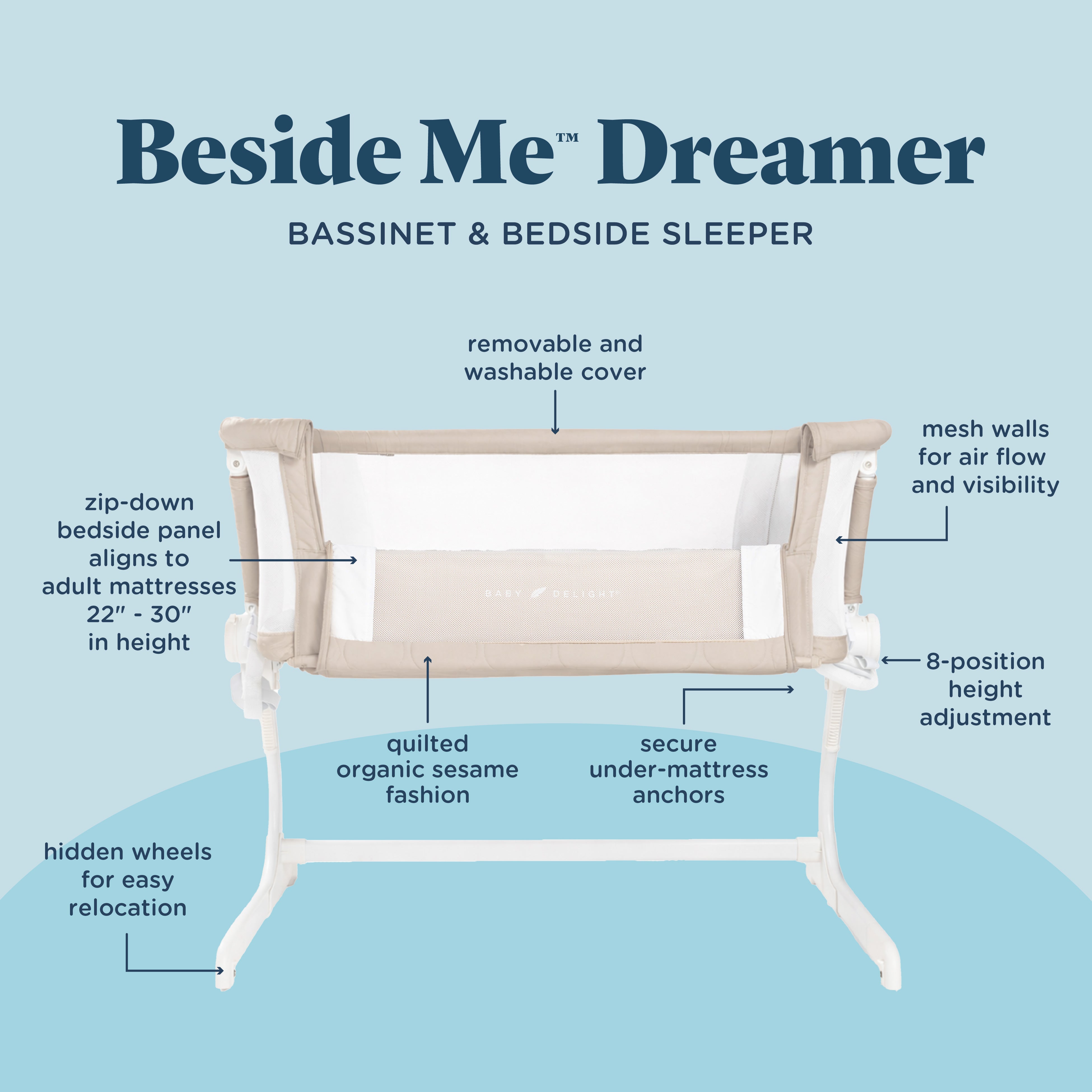Beside Me™ Dreamer Organic Bassinet & Bedside Sleeper - Baby Delight