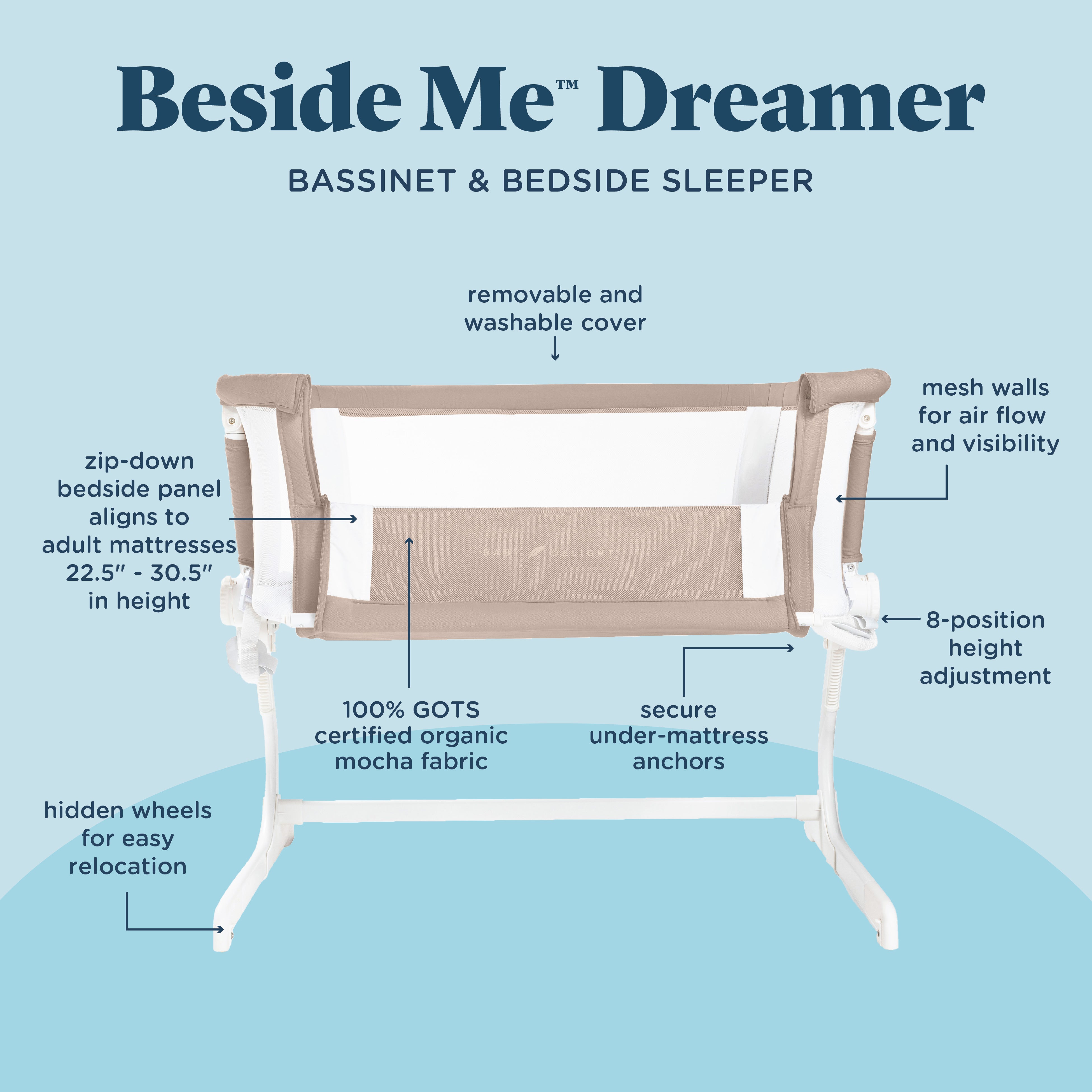 Beside Me™ Dreamer Organic Bassinet & Bedside Sleeper - Baby Delight