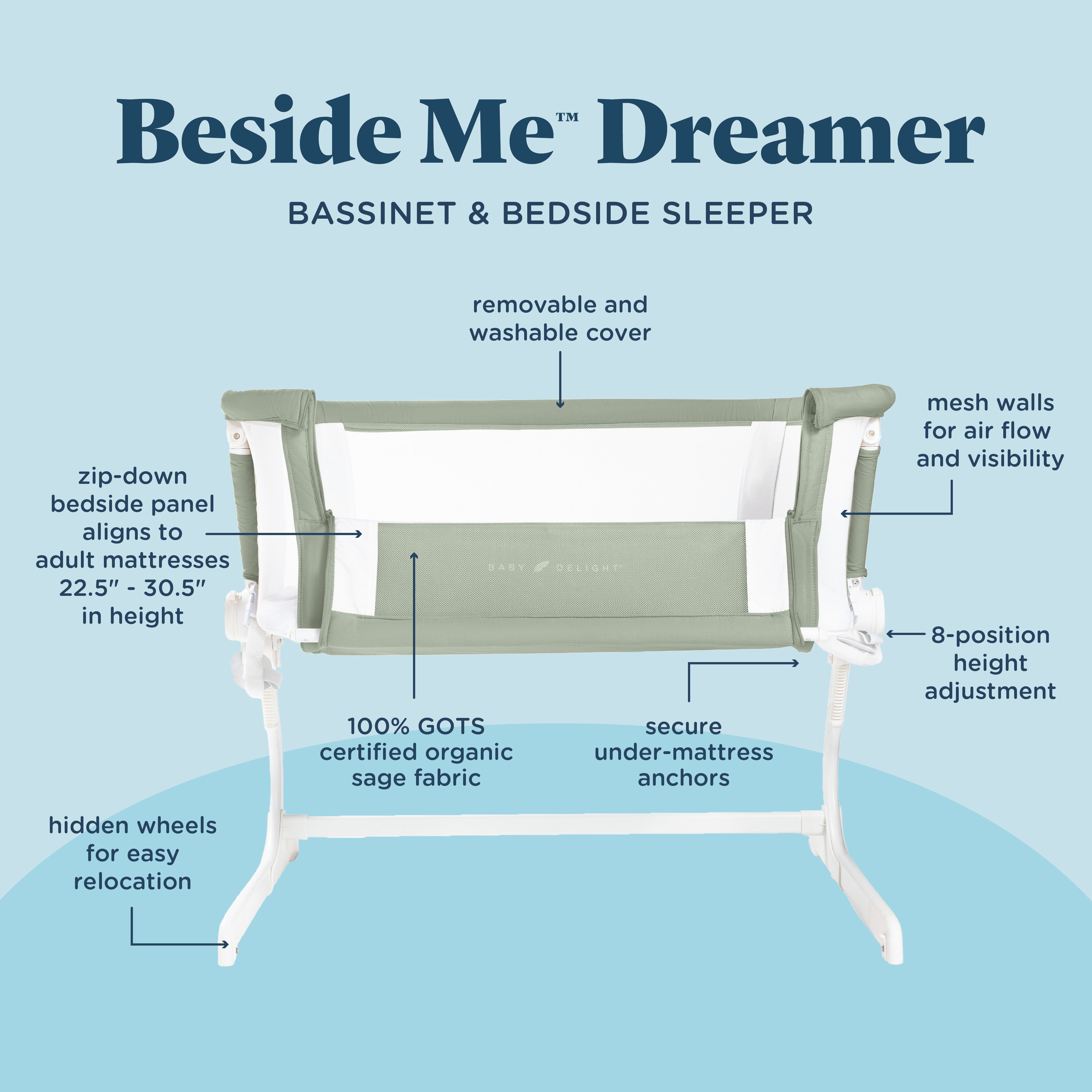 Beside Me™ Dreamer Organic Bassinet & Bedside Sleeper - Baby Delight