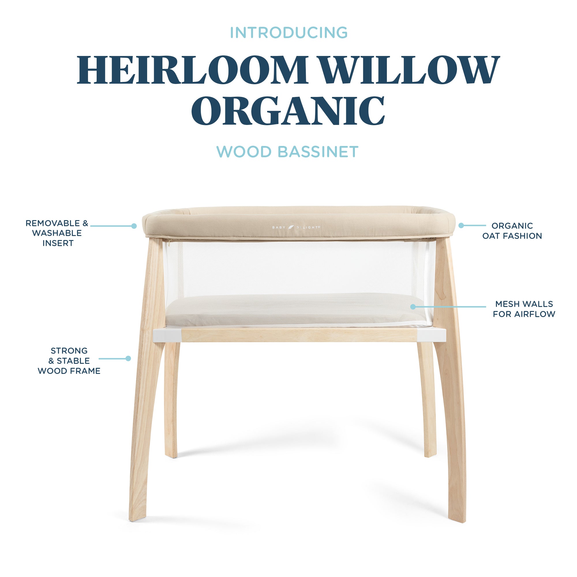 Heirloom Willow Wooden Bassinet - Organic Oat - Baby Delight