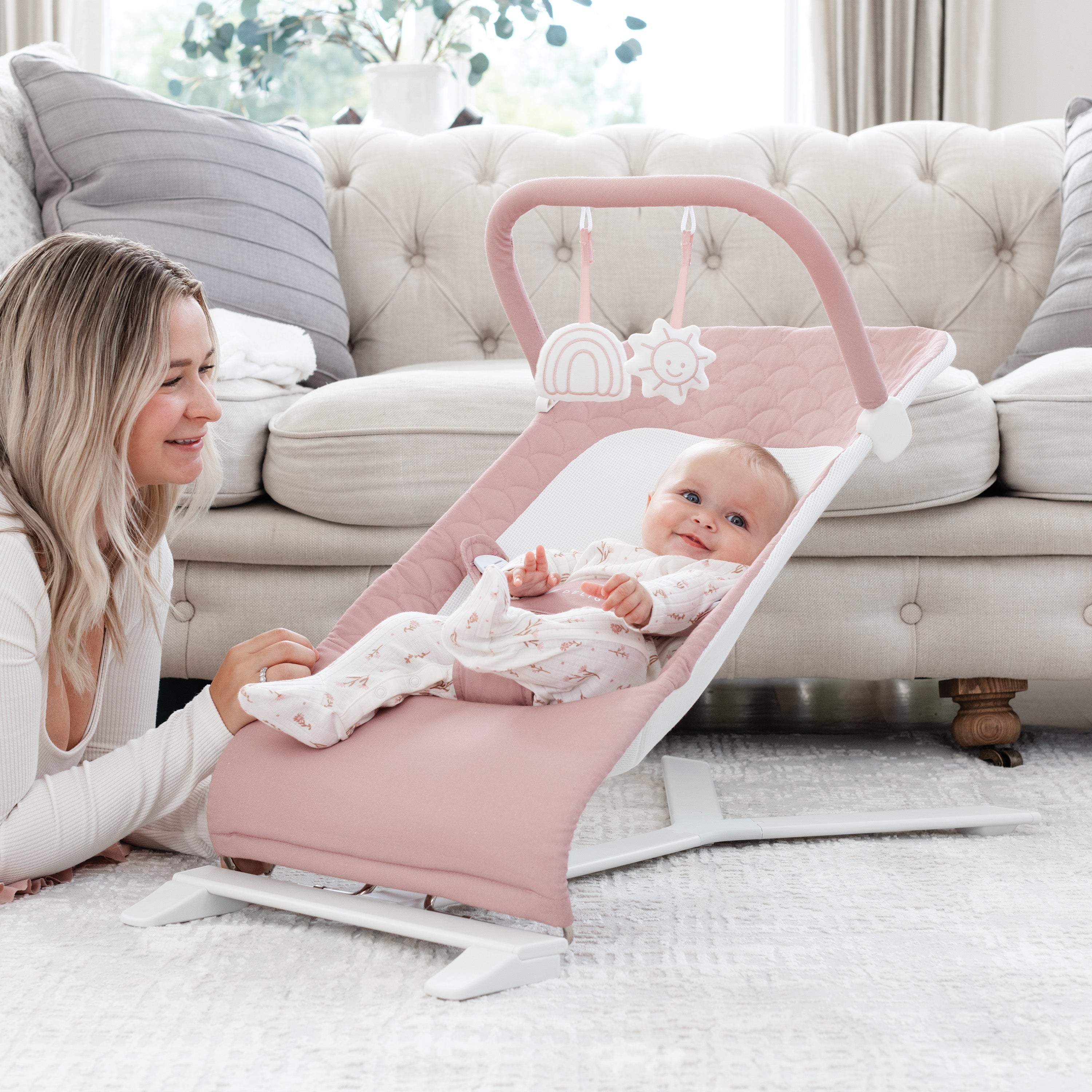 Alpine Organic Deluxe Portable Bouncer - Organic Rose - Baby Delight