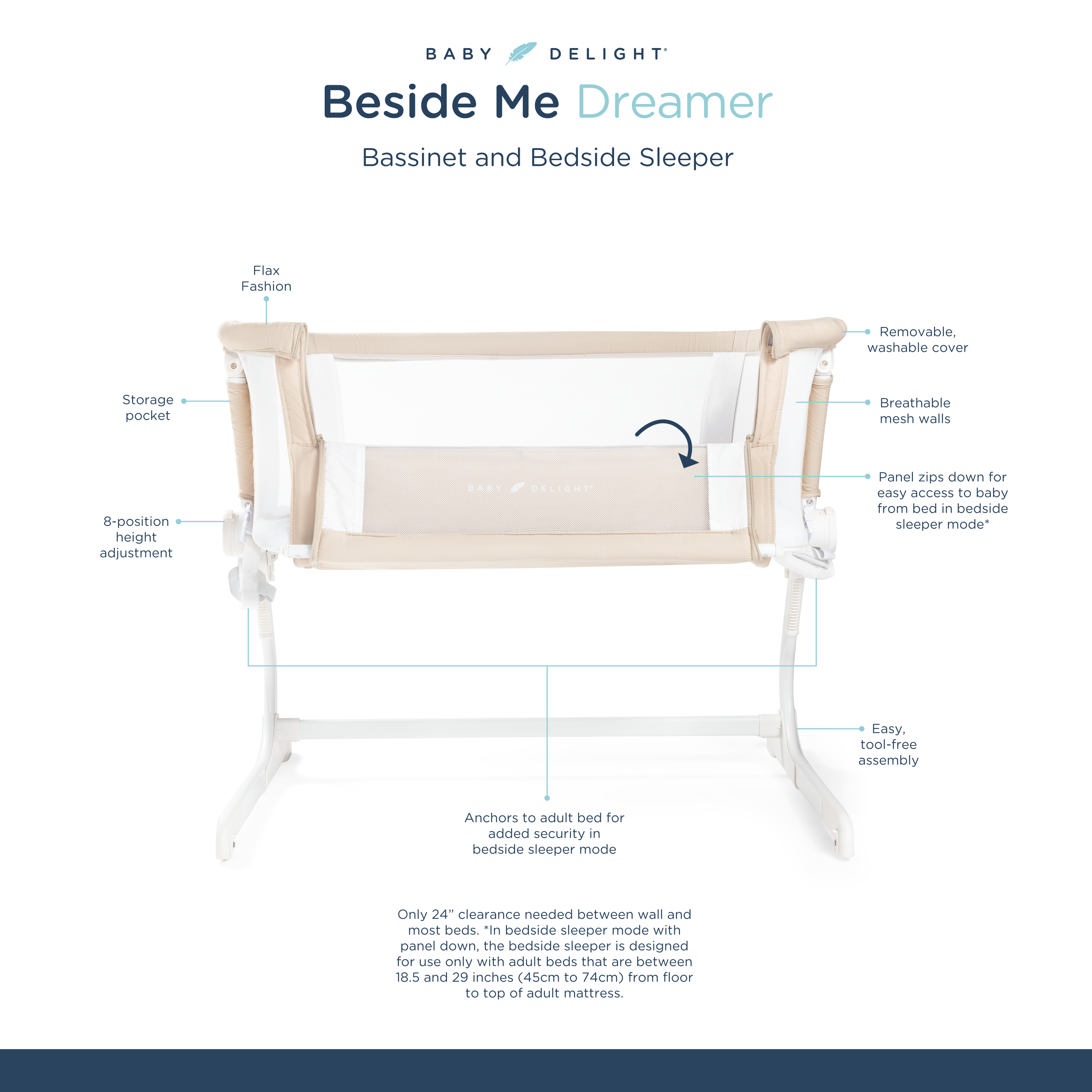 Beside Me™ Dreamer Bassinet & Bedside Sleeper - Flax - Baby Delight