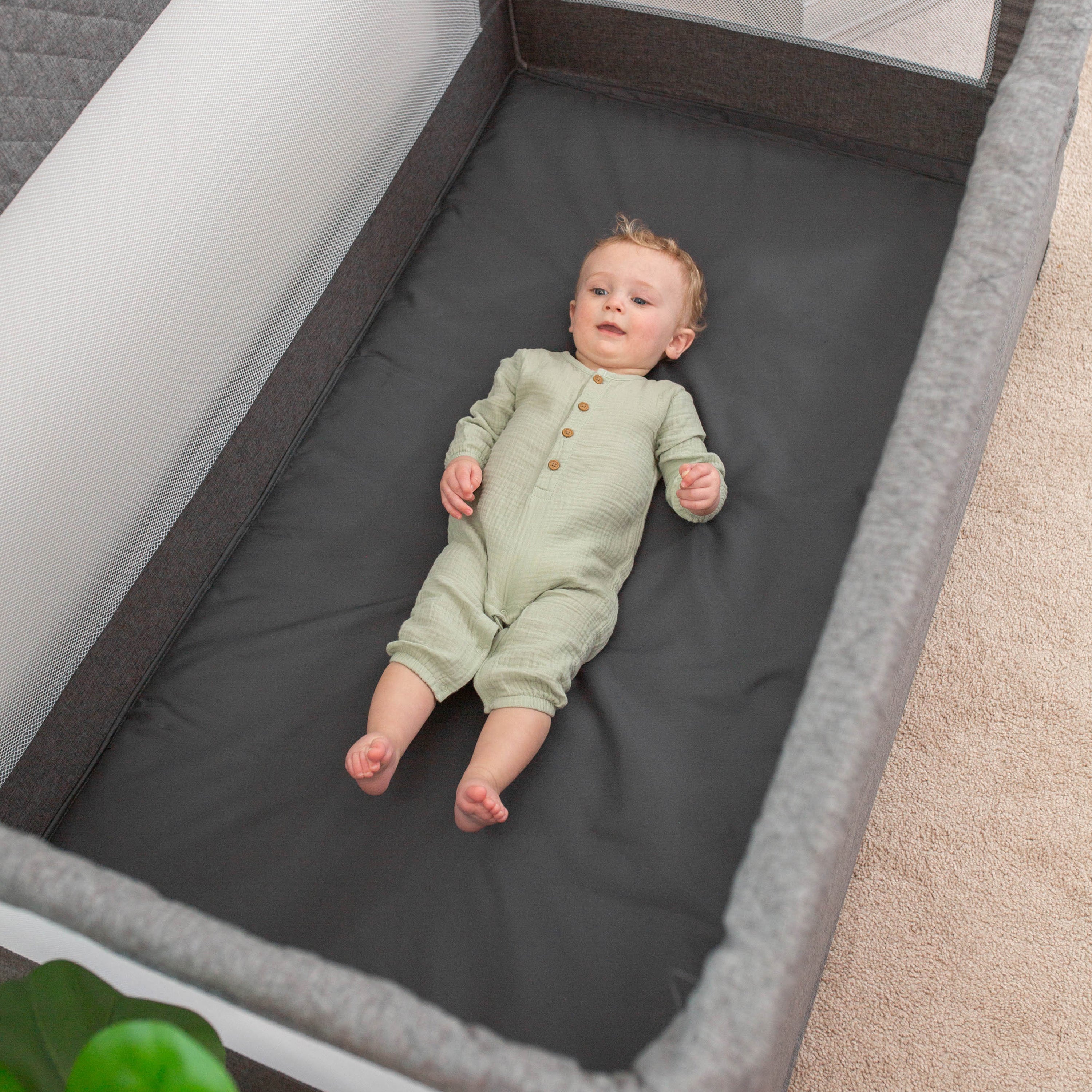 Lunaire Full Size Mesh Crib and Playard - Charcoal Tweed - Baby Delight