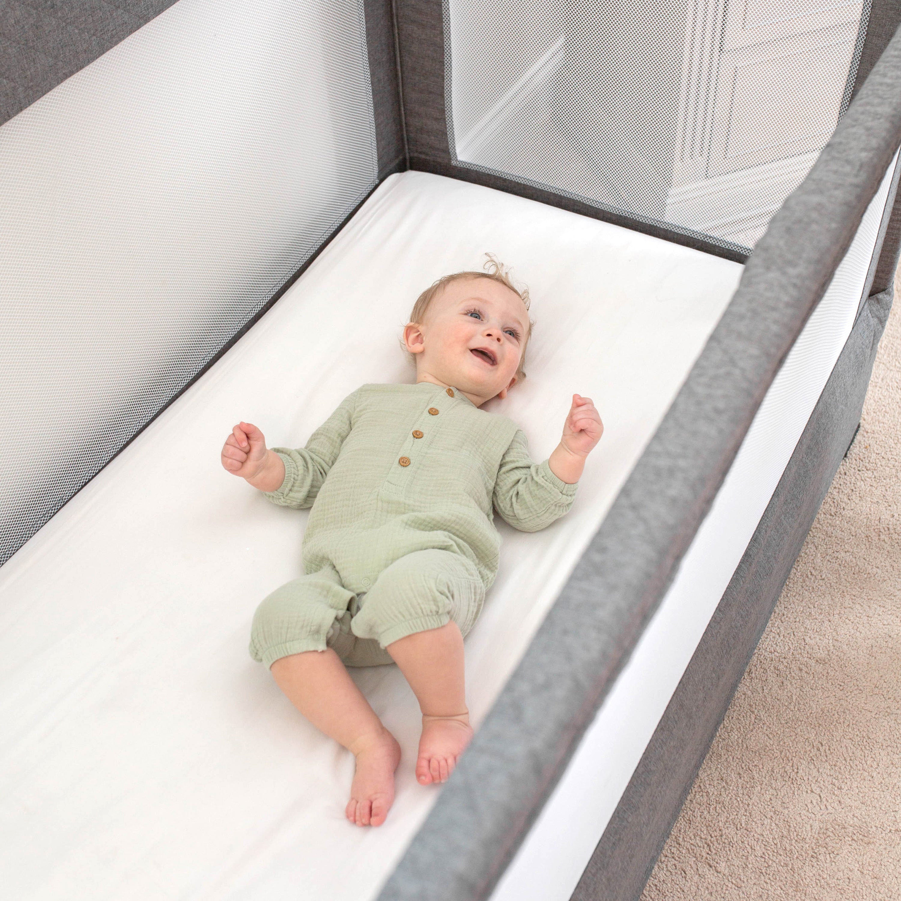 Lunaire Full Size Mesh Crib and Playard - Charcoal Tweed - Baby Delight