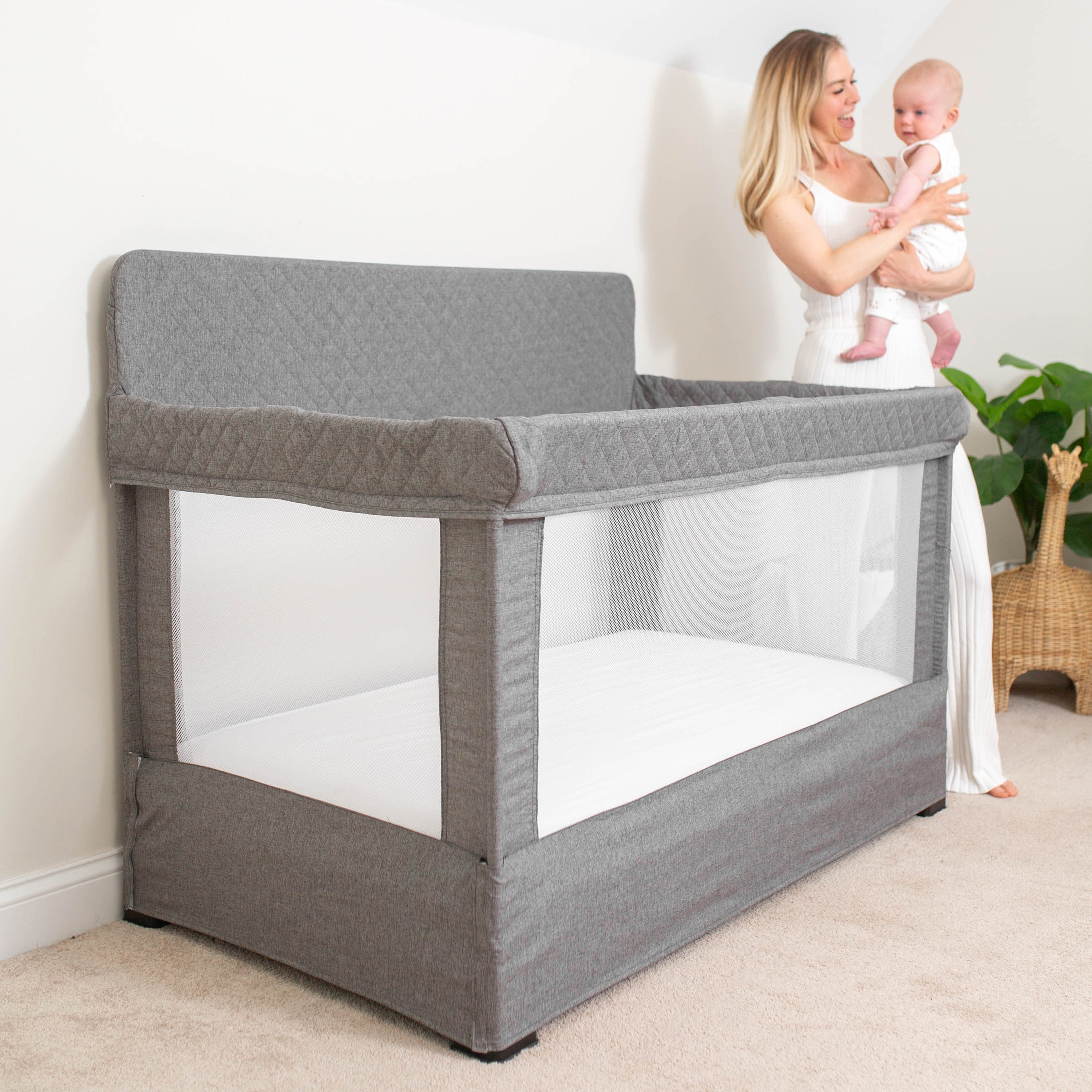 Lunaire Full Size Mesh Crib and Playard - Charcoal Tweed - Baby Delight