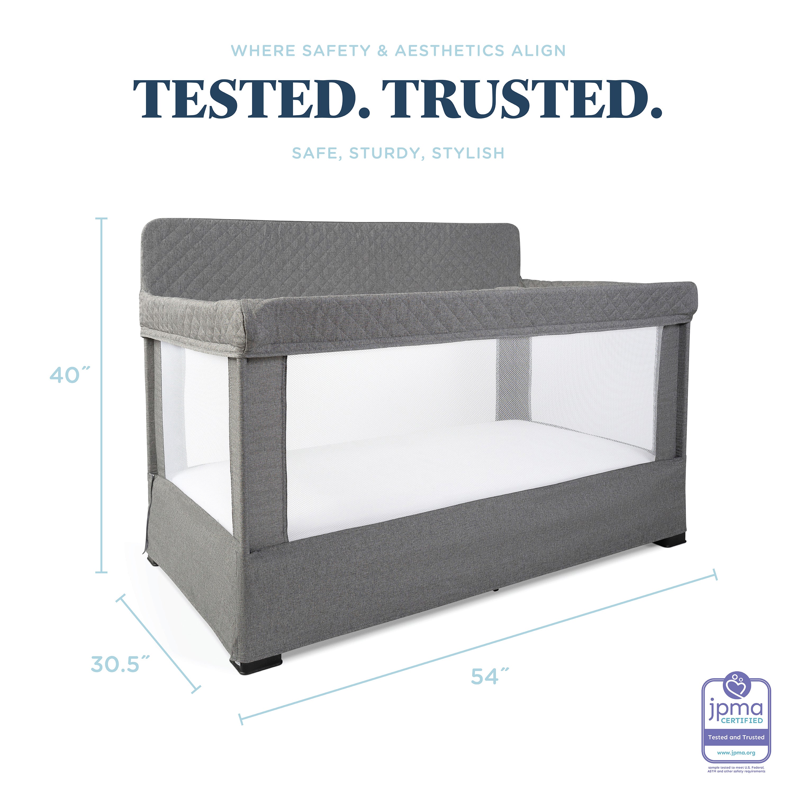 Lunaire Full Size Mesh Crib and Playard - Charcoal Tweed - Baby Delight