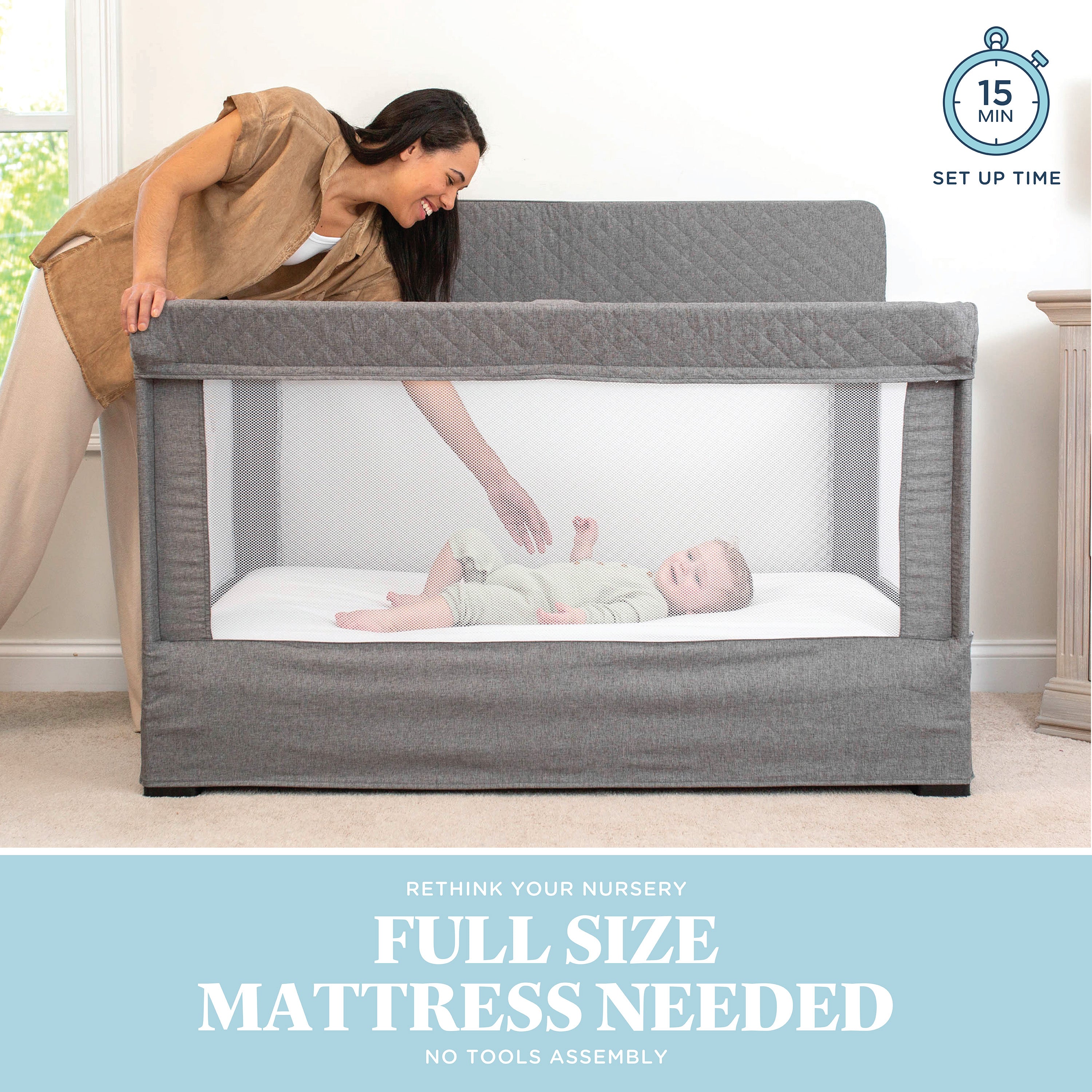 Lunaire Full Size Mesh Crib and Playard - Charcoal Tweed - Baby Delight