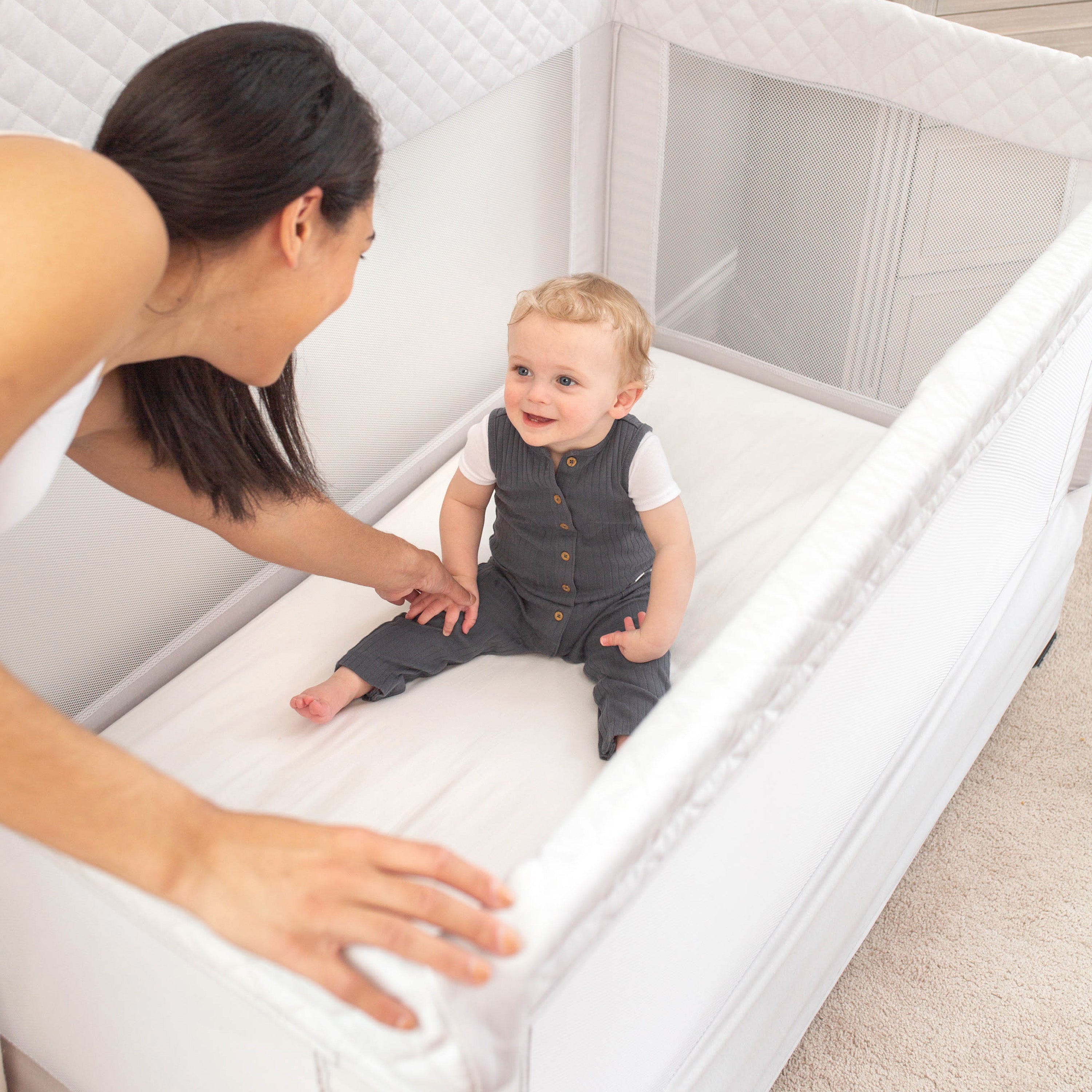 Lunaire Full Size Mesh Crib and Playard - Driftwood Grey - Baby Delight