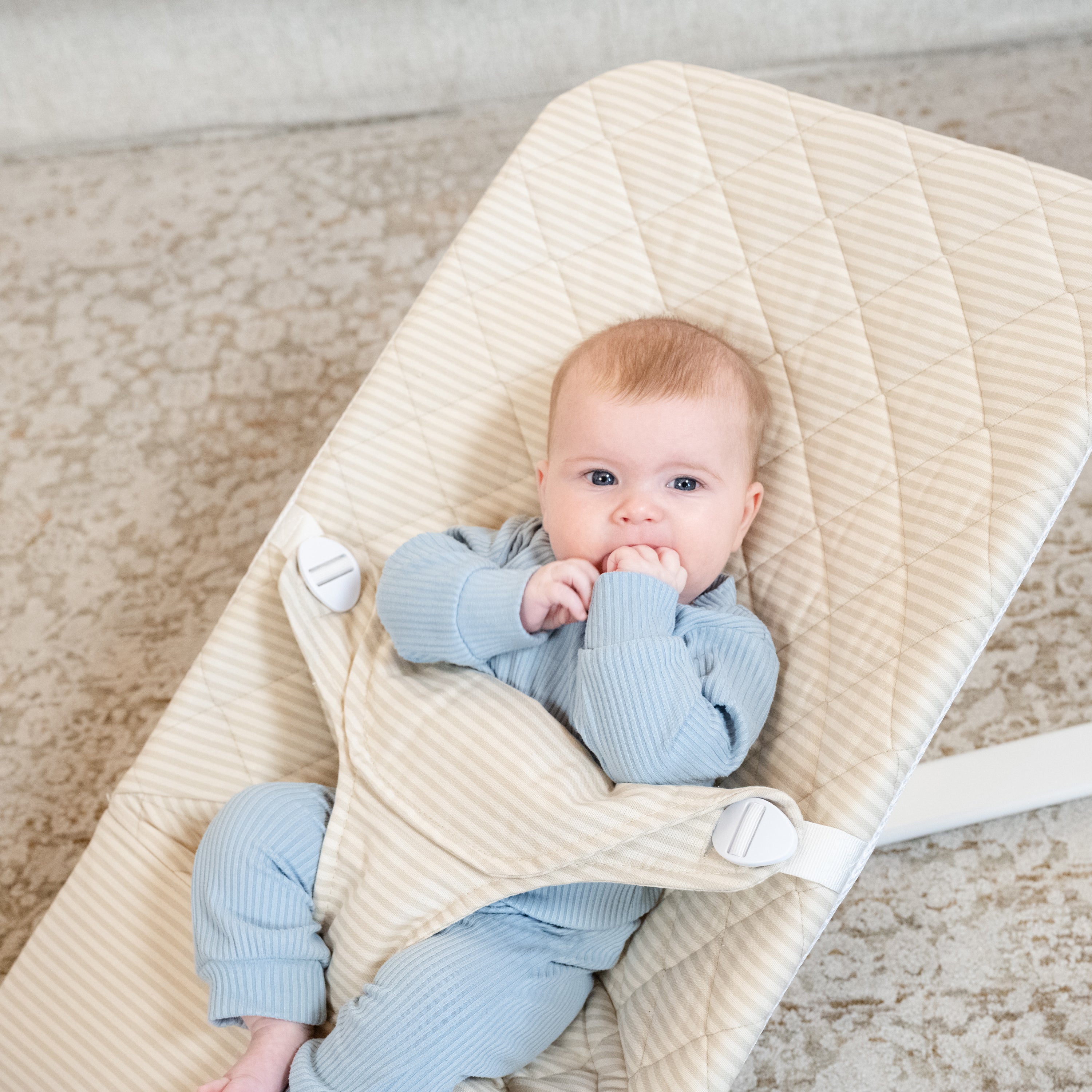 Alpine Deluxe Portable Bouncer - Linen Stripe - Baby Delight