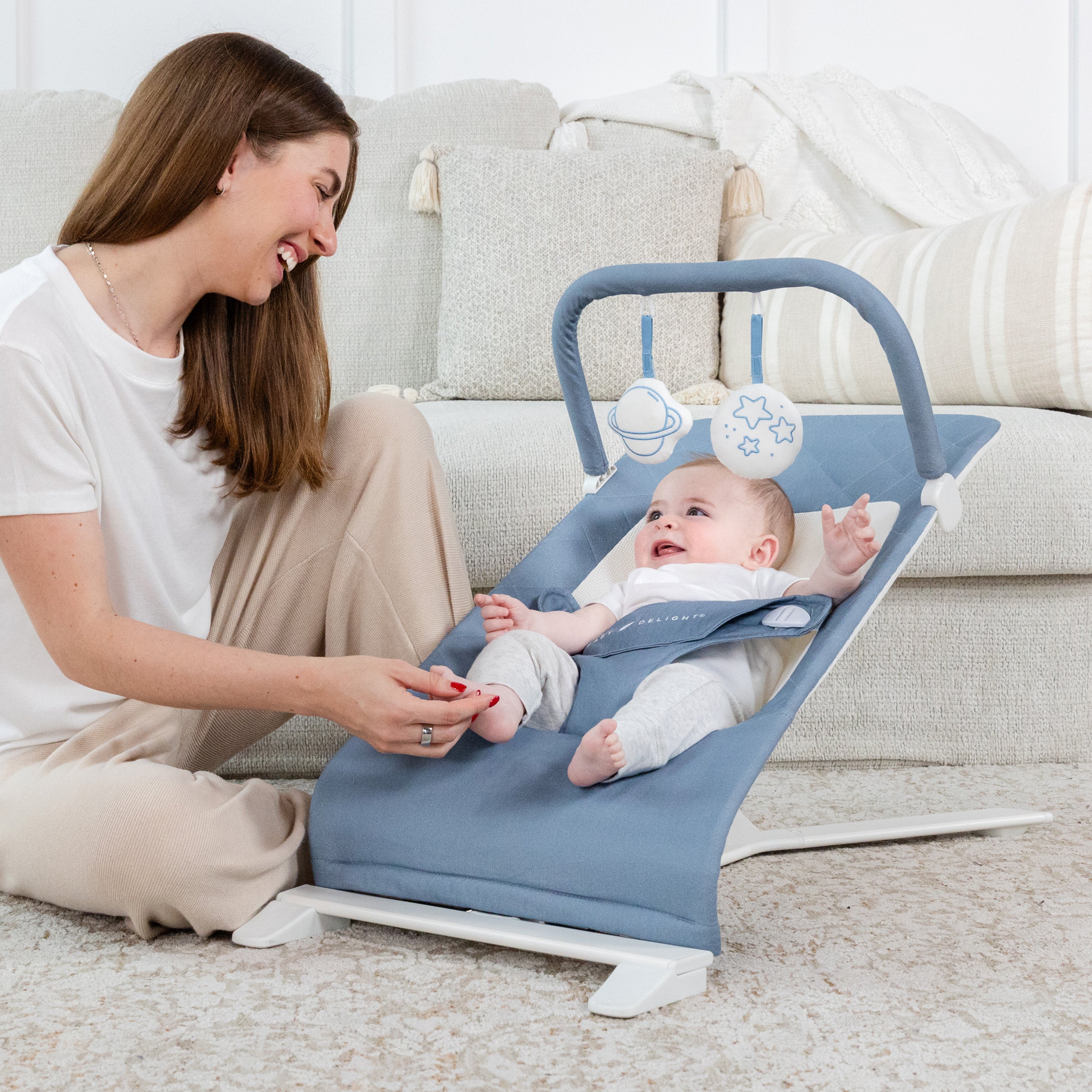 Alpine Organic Deluxe Portable Bouncer - Organic Dusty Blue