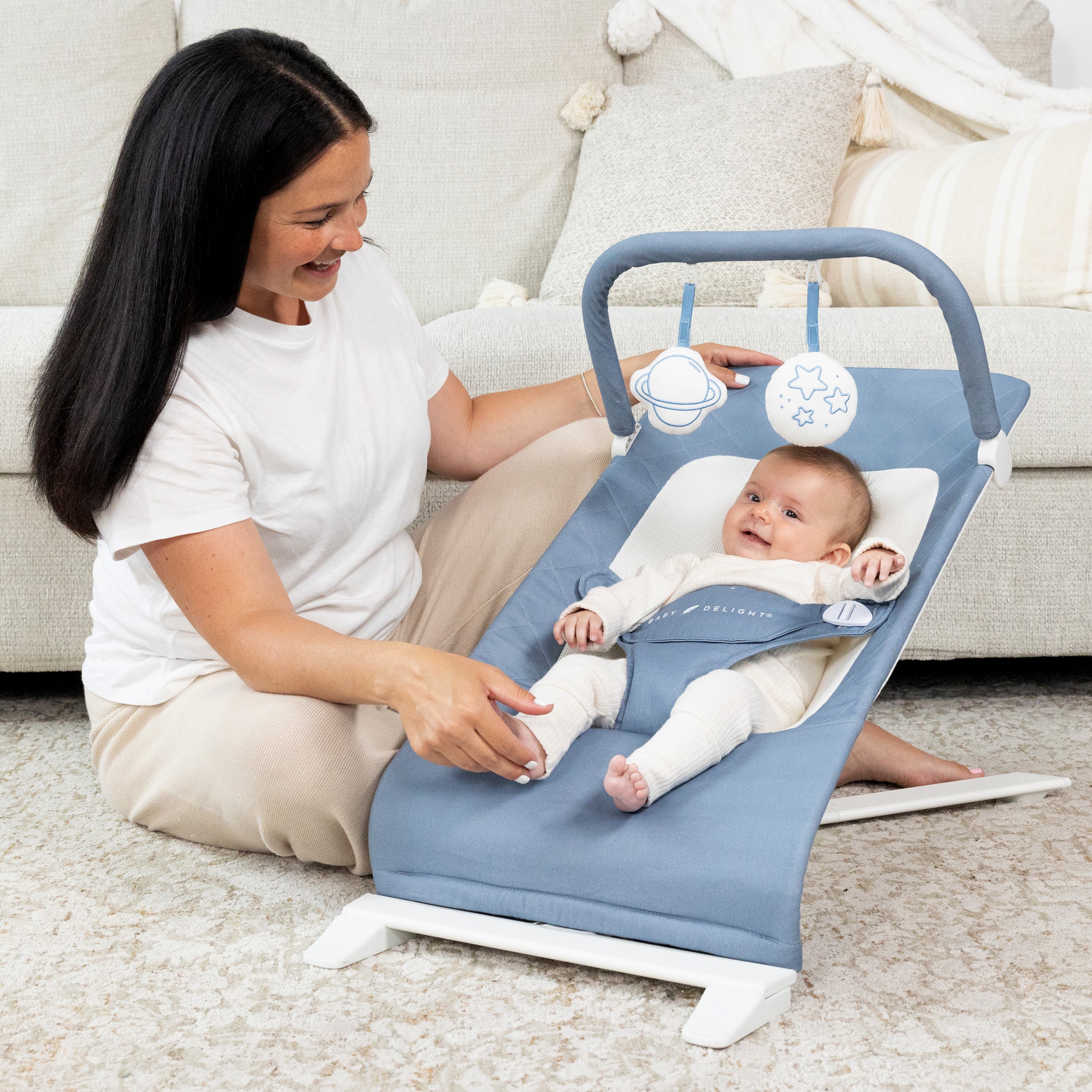 Alpine Organic Deluxe Portable Bouncer - Organic Dusty Blue