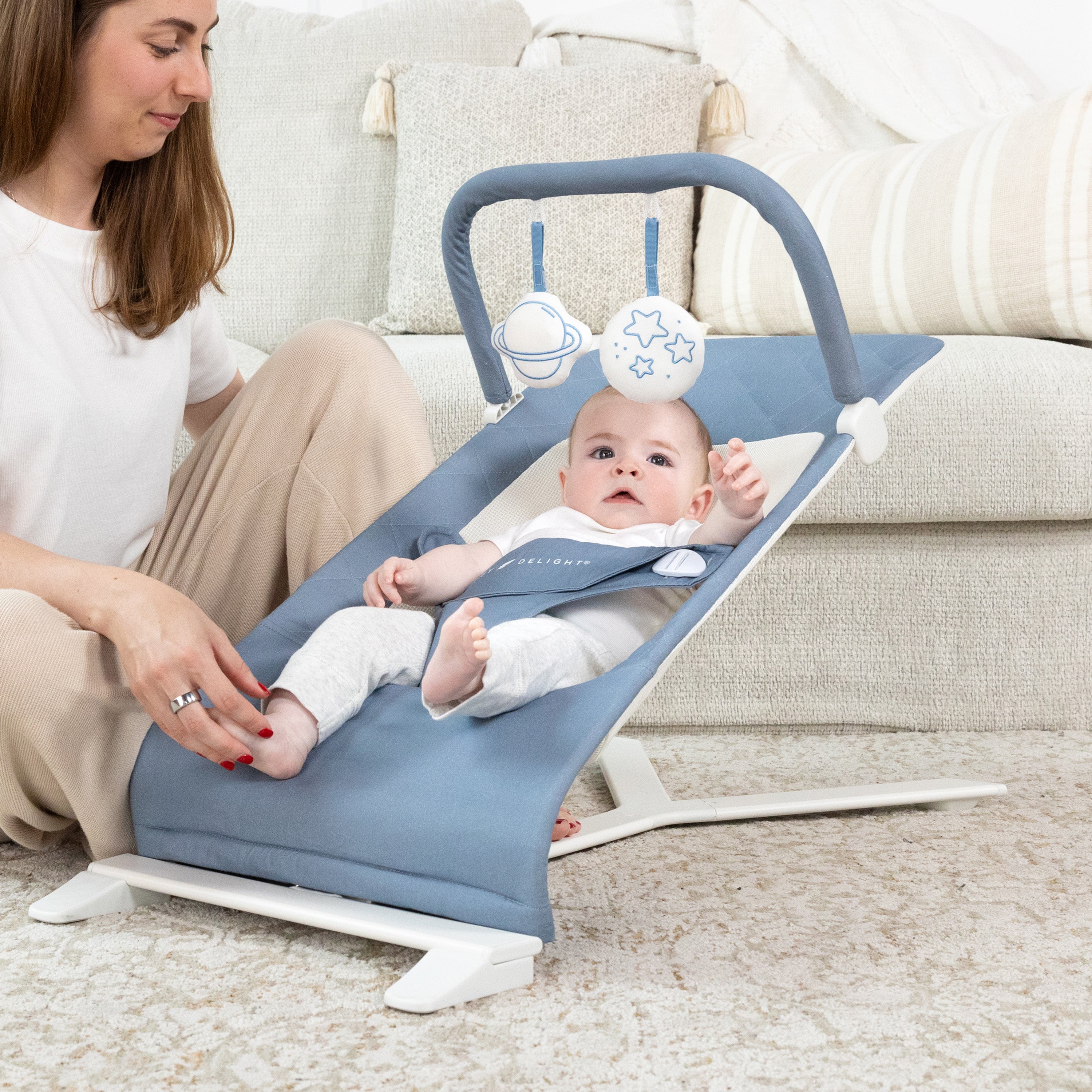 Alpine Organic Deluxe Portable Bouncer - Organic Dusty Blue