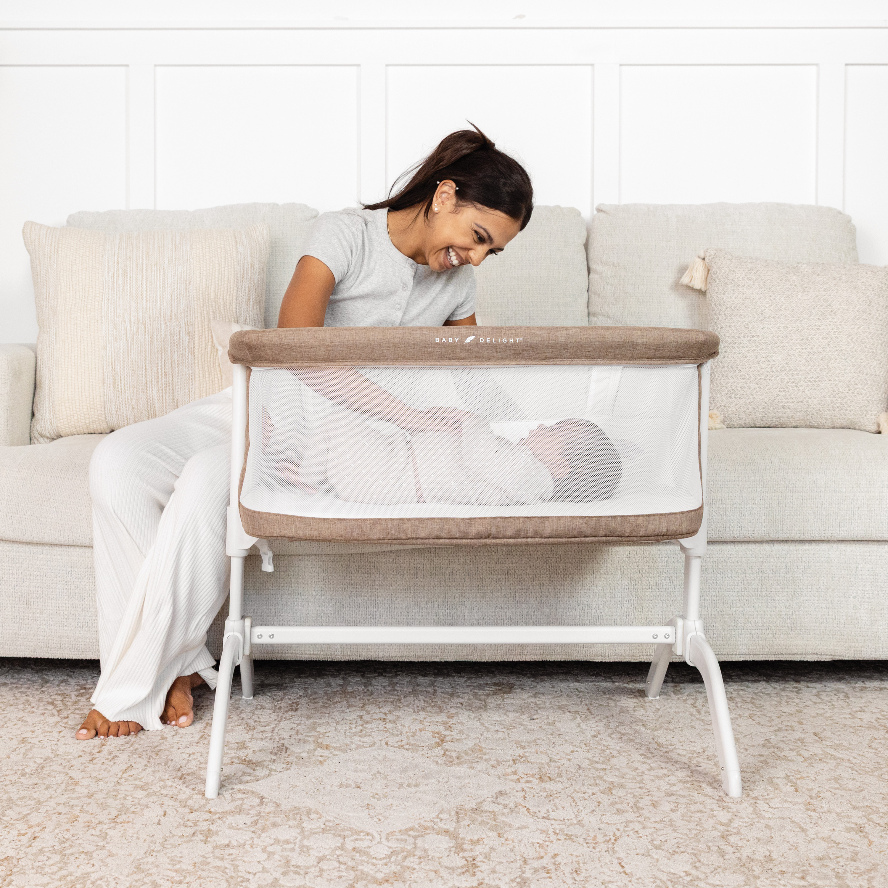 Beside Me™ Serenity Bassinet and Bedside Sleeper - Mocha Tweed - Baby Delight