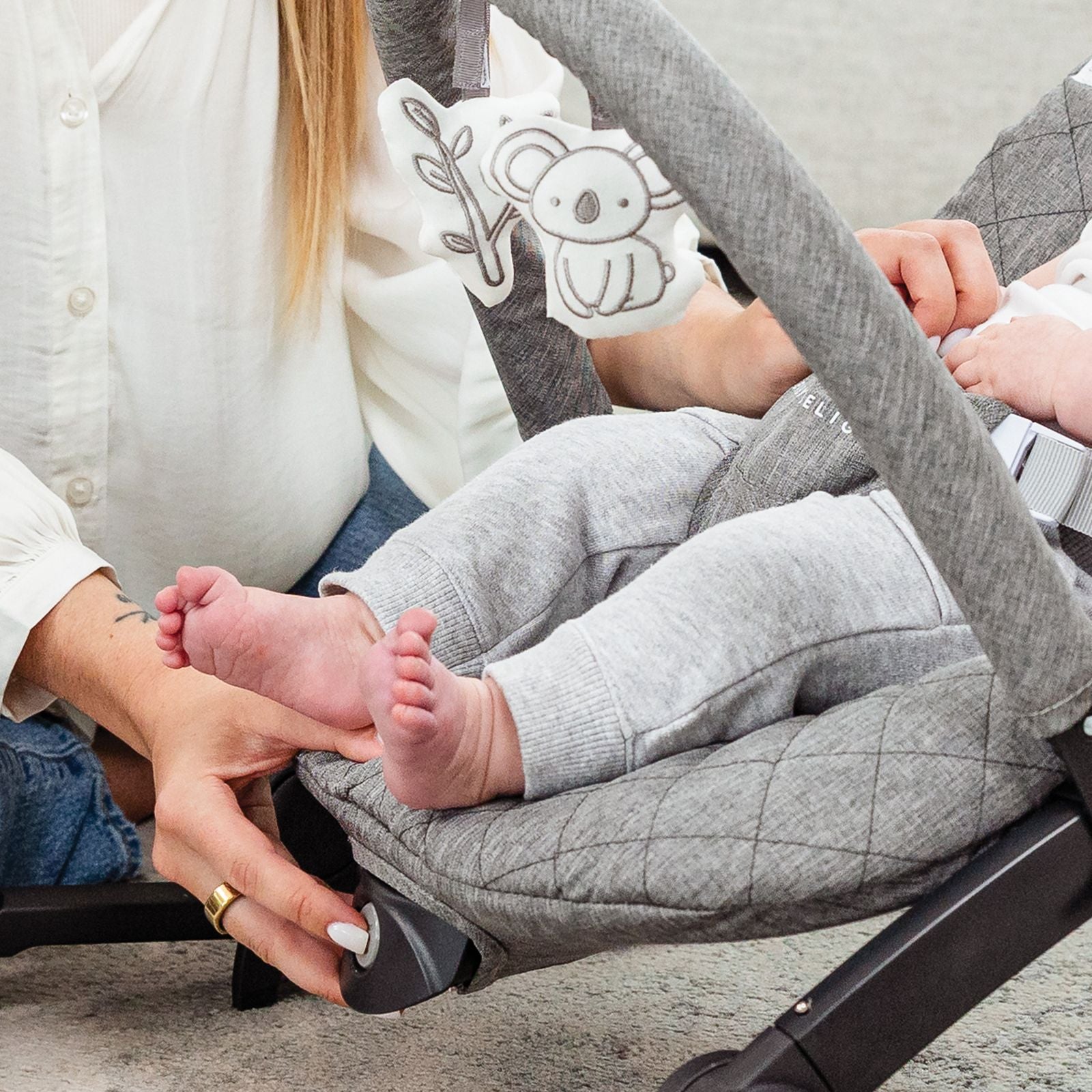 Aura Deluxe Portable Rocker & Bouncer - Quilted Charcoal Tweed - Baby Delight