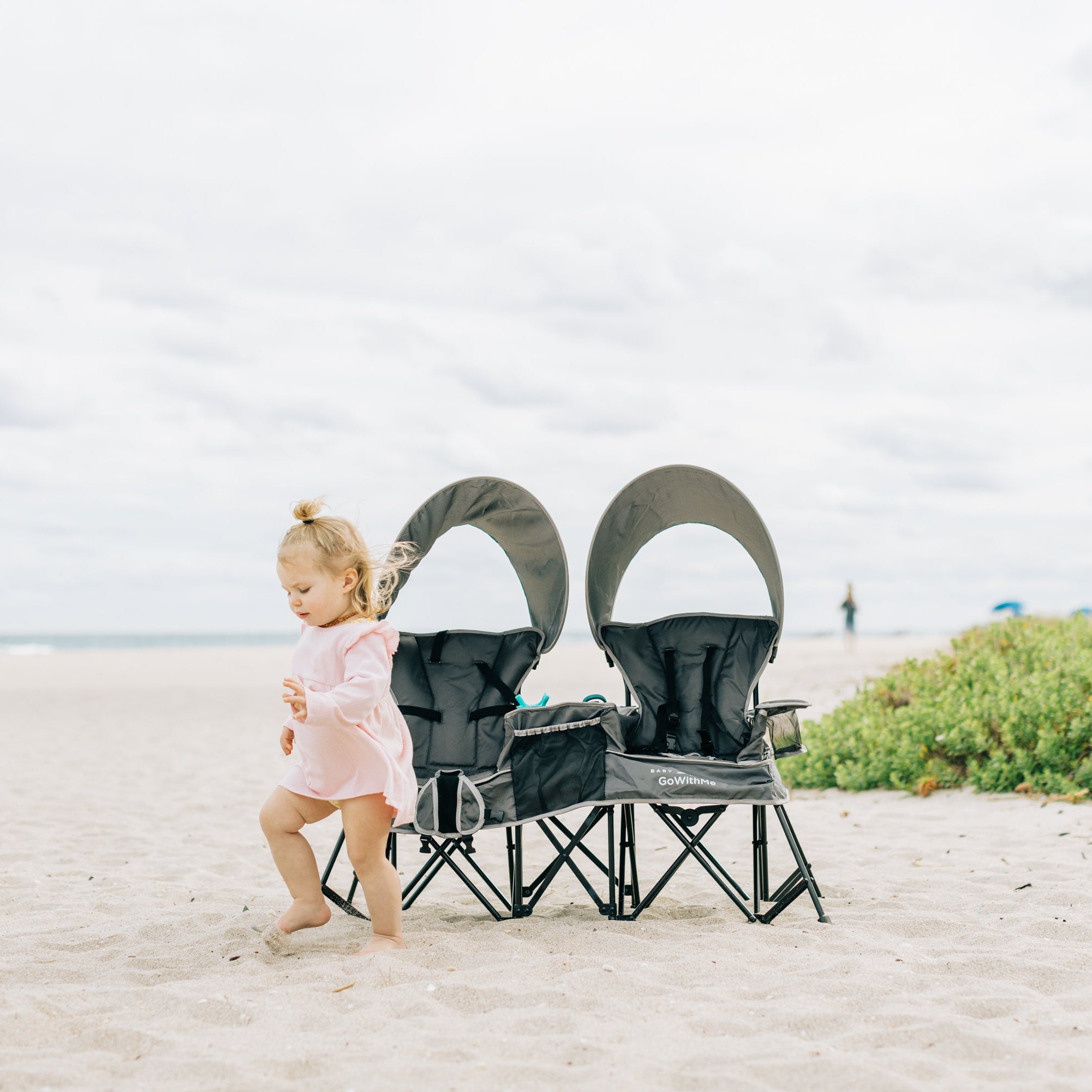 Go With Me™ Duo Deluxe Portable Double Chair - Grey - Baby Delight