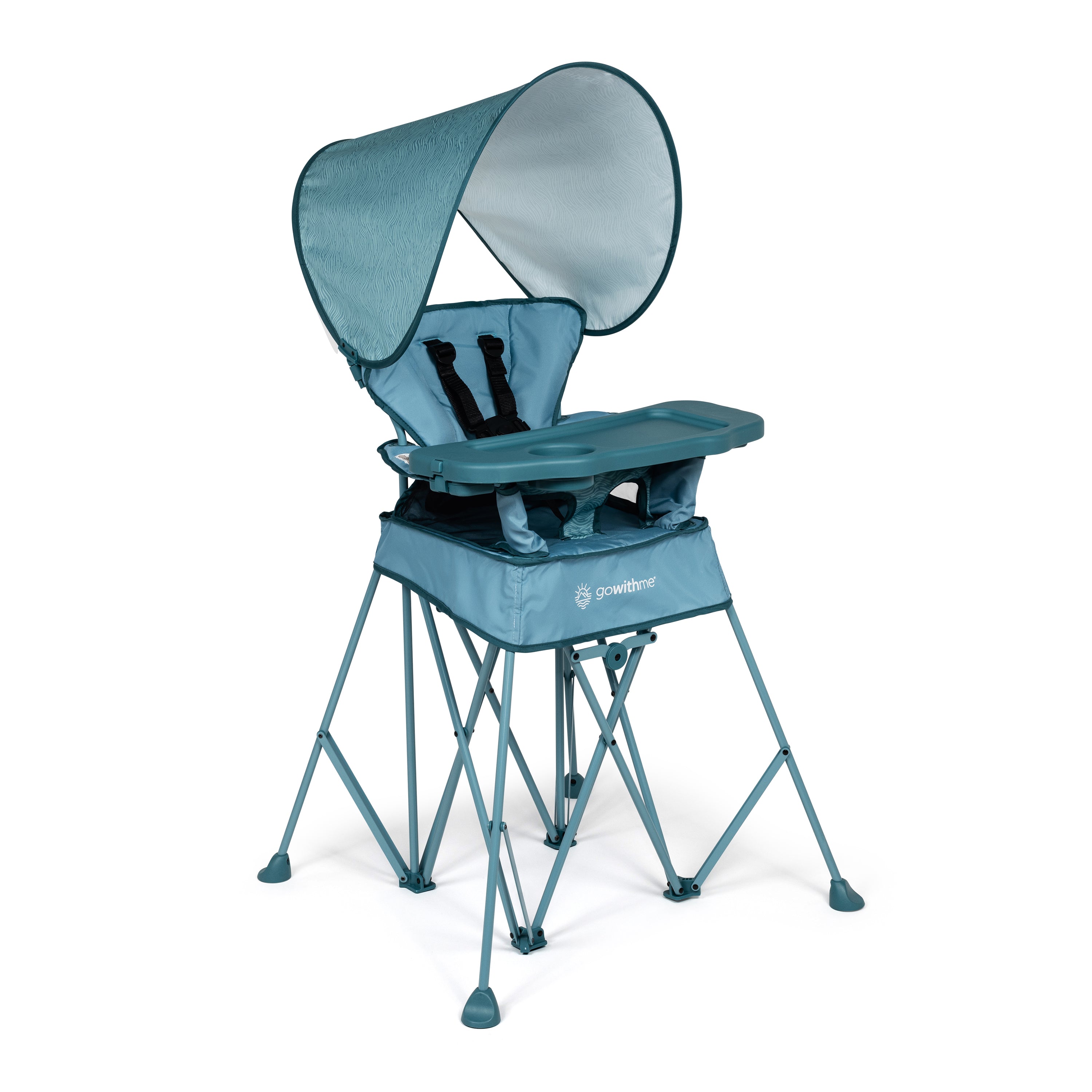 LIMITED EDITION-Go With Me® Uplift Deluxe Portable High Chair with Canopy- Blue Wave - Baby Delight