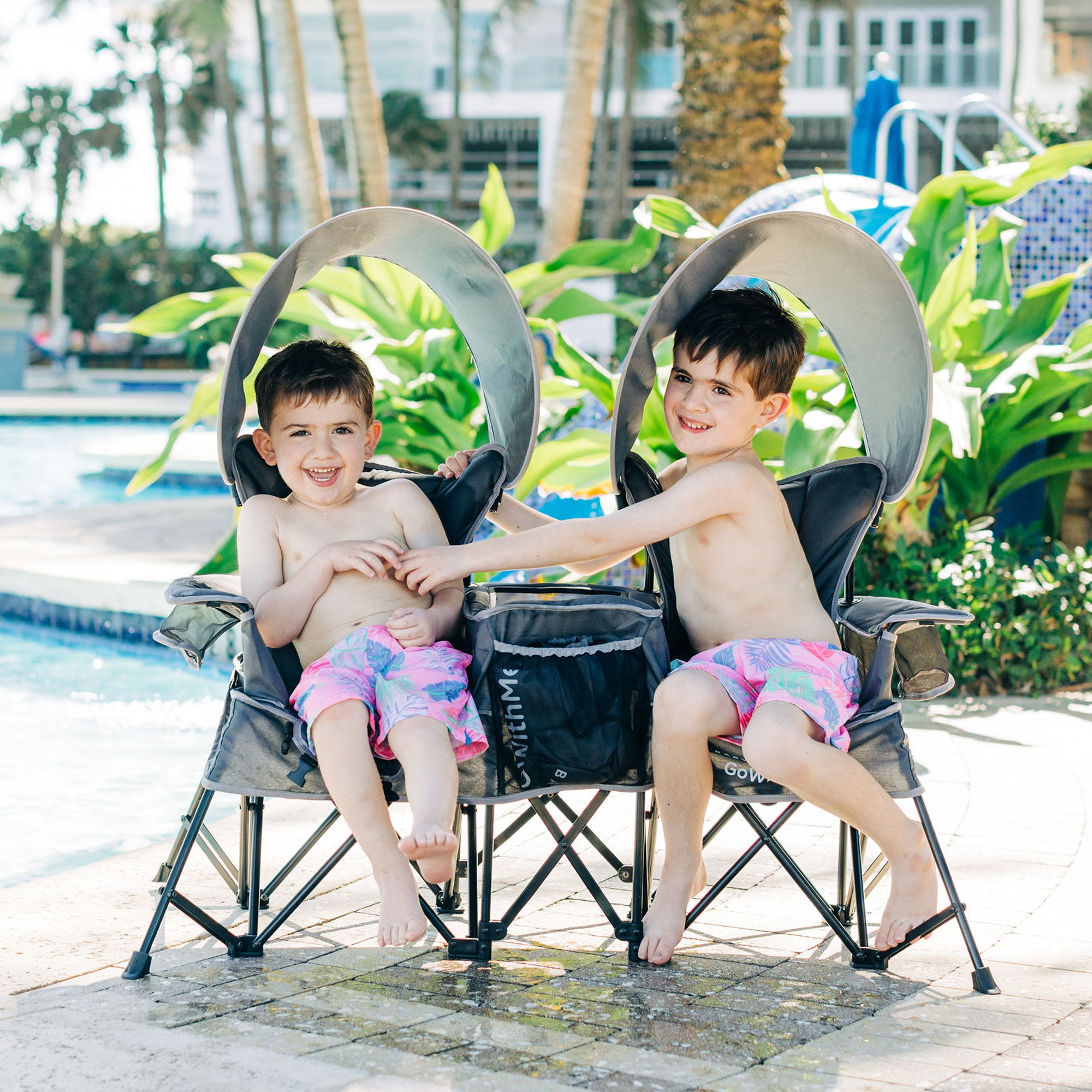 Go With Me™ Duo Deluxe Portable Double Chair - Grey - Baby Delight