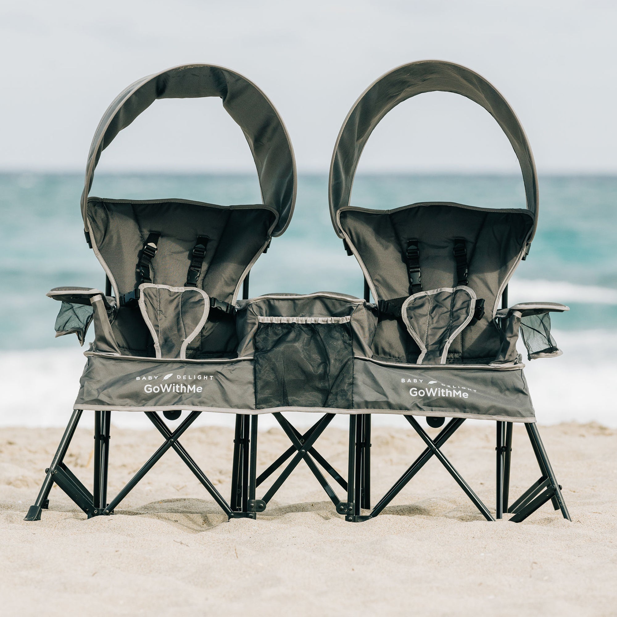 Go With Me™ Duo Deluxe Portable Double Chair - Grey - Baby Delight