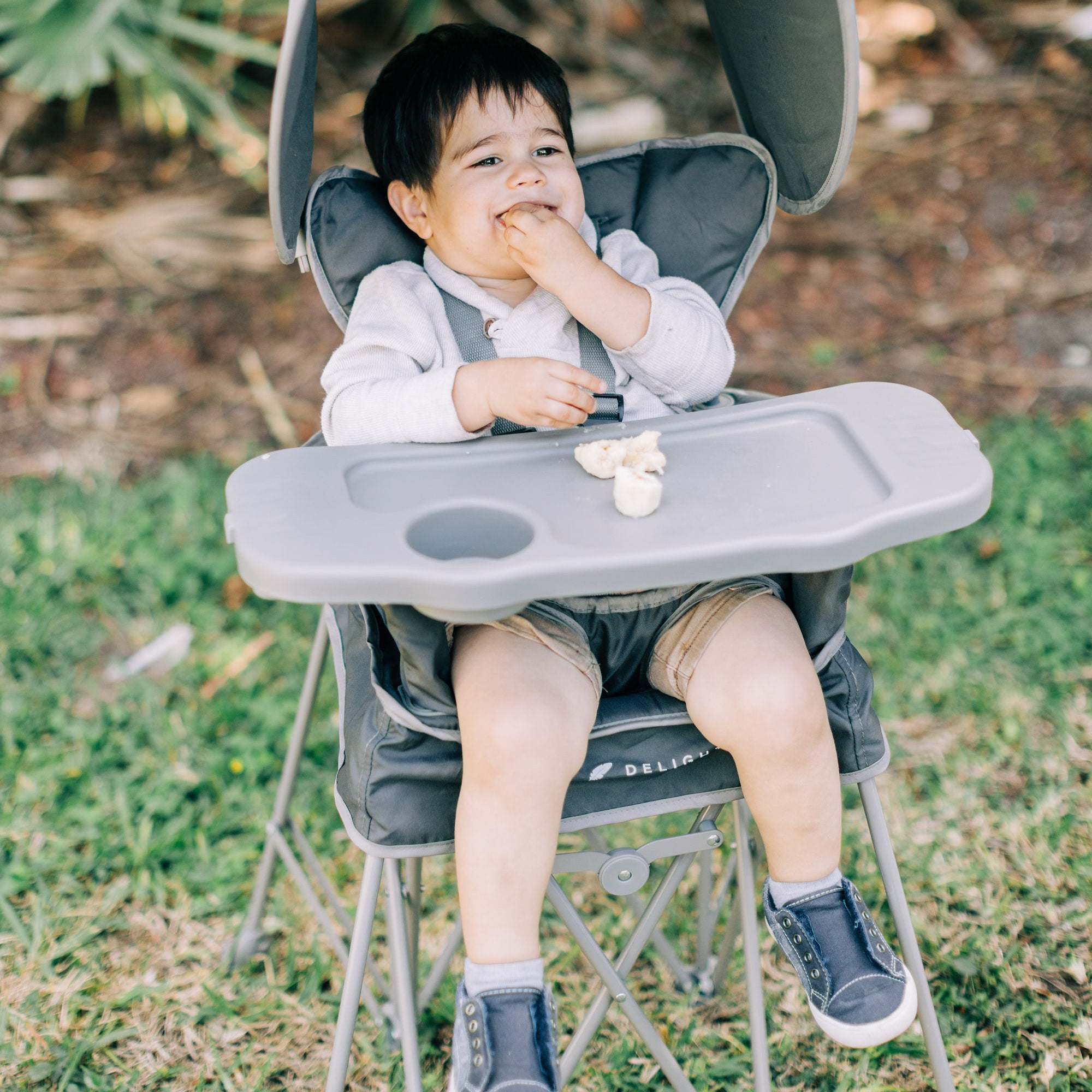 Go With Me™ Uplift Deluxe Portable High Chair with Canopy- Grey - Baby Delight