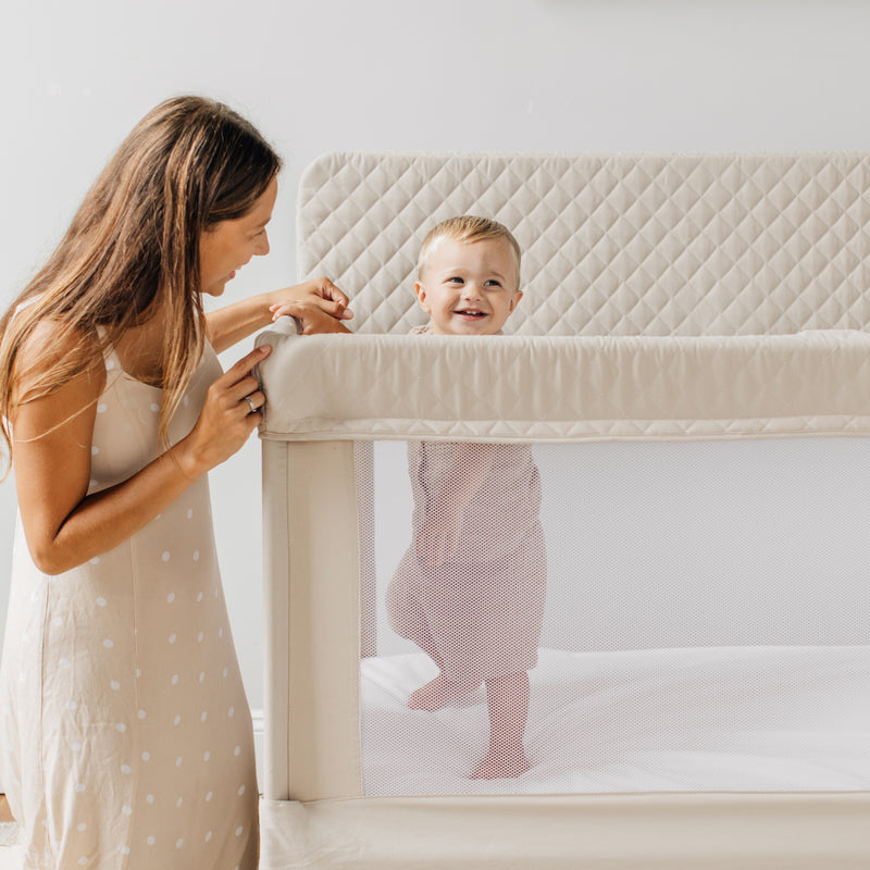 Lunaire Full Size Mesh Crib and Playard - Organic Oat - Baby Delight
