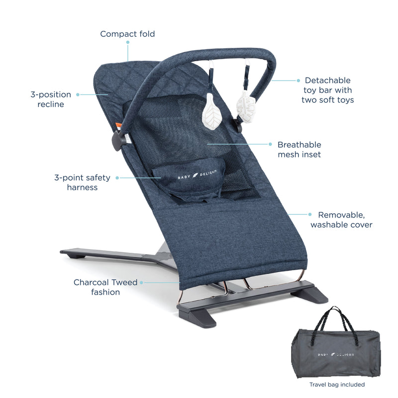 Alpine Deluxe Portable Bouncer - Quilted Indigo - Baby Delight