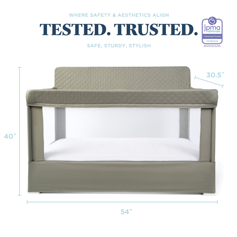 Lunaire Full Size Mesh Crib and Playard - Quilted Organic Sage