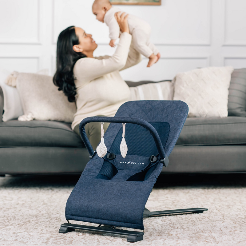 Alpine Deluxe Portable Bouncer - Quilted Indigo - Baby Delight