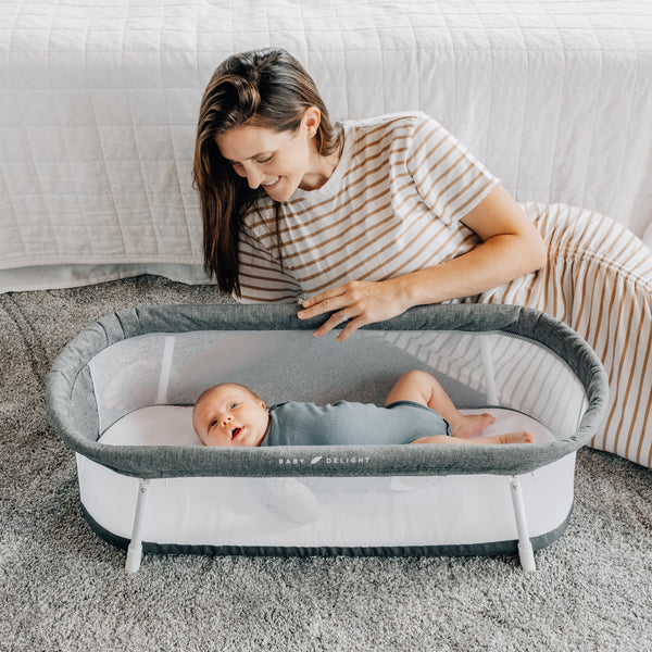 Snuggle Nest™ Portable Bassinet-Charcoal Tweed - Baby Delight