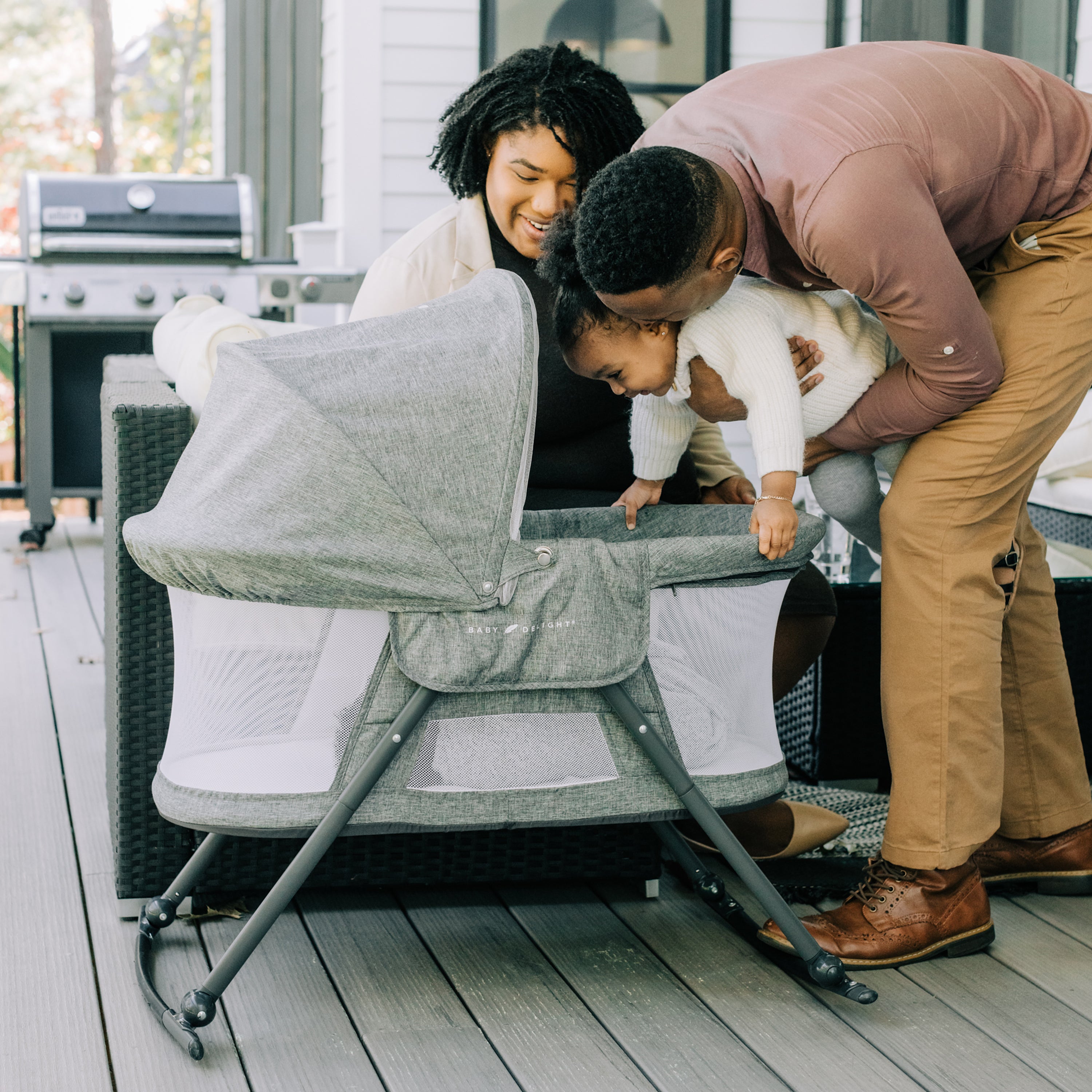 Slumber Deluxe Portable Rocking Bassinet - Charcoal Tweed | Baby Delight