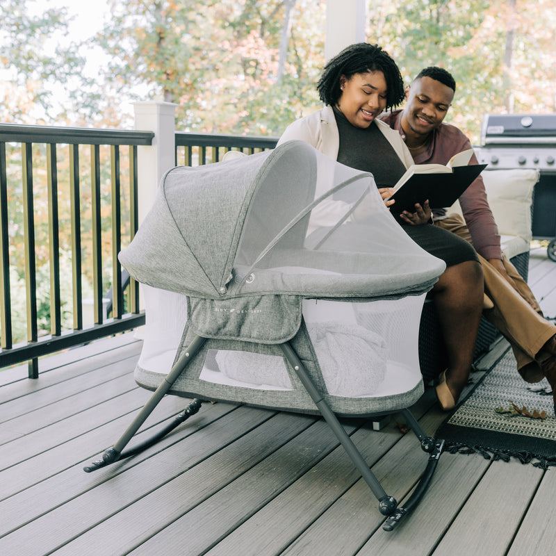 Slumber Deluxe Portable Rocking Bassinet - Charcoal Tweed | Baby Delight