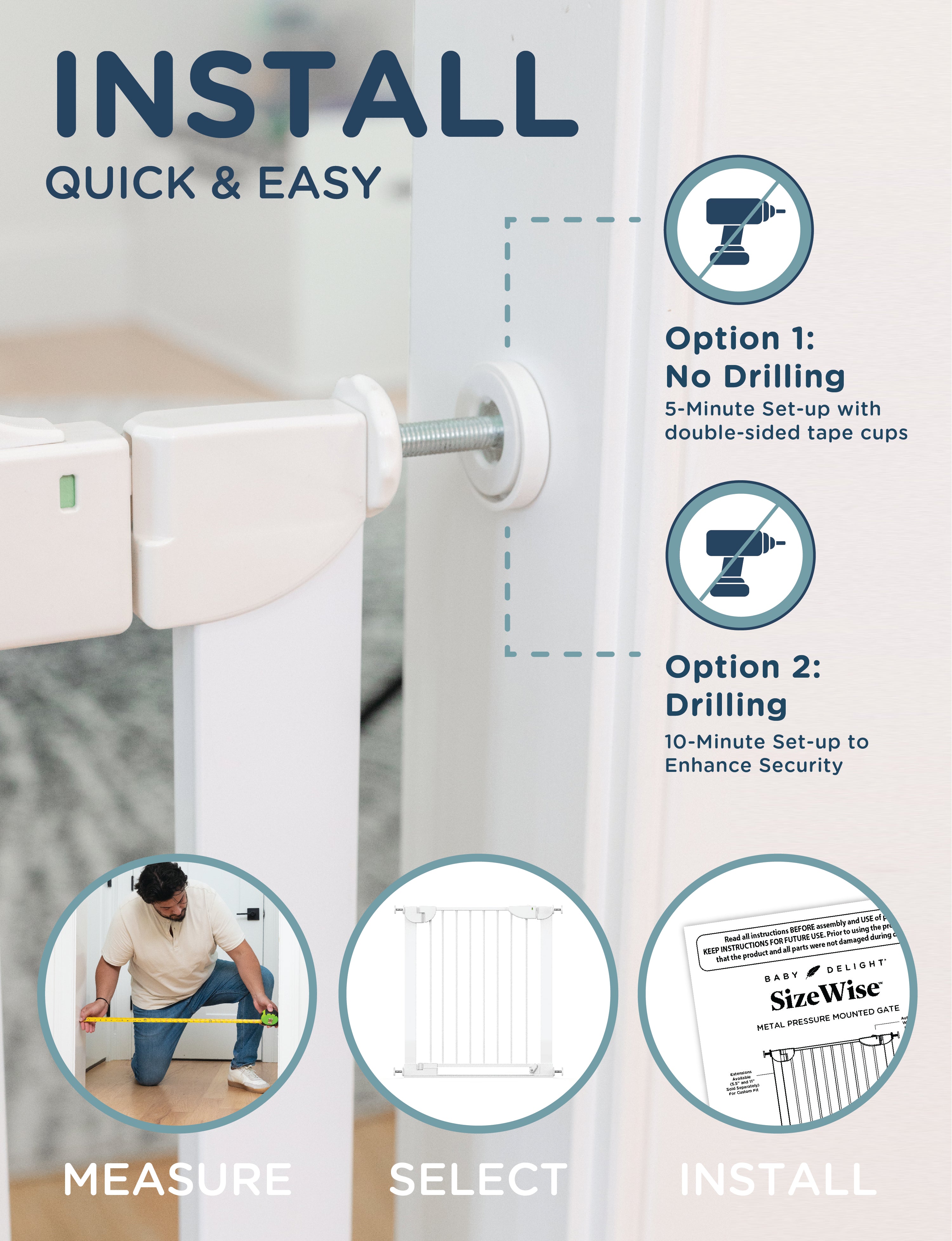 SizeWise™ Metal Pressure Mounted Gate - Baby Delight