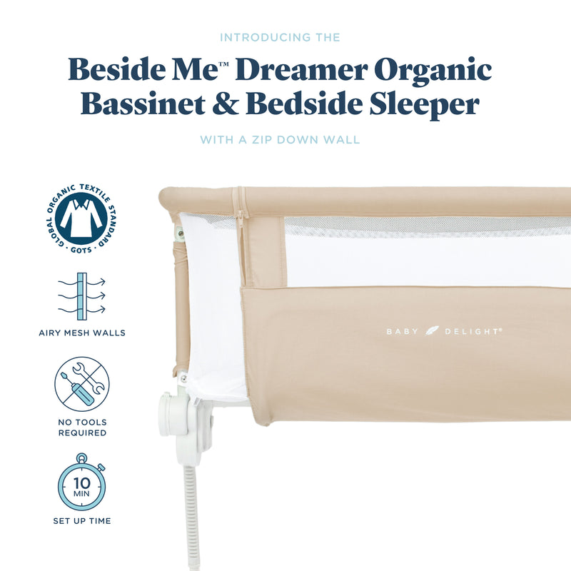 Beside Me™ Dreamer Organic Bassinet & Bedside Sleeper - Organic Oat - Baby Delight