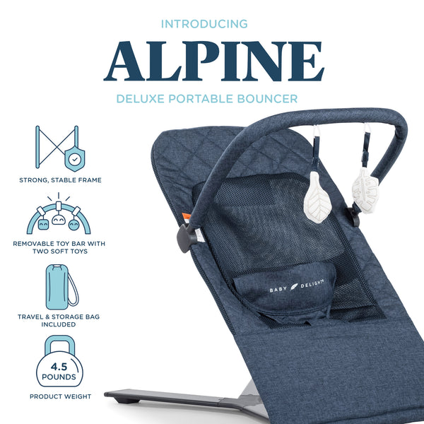 Alpine Deluxe Portable Bouncer - Quilted Indigo - Baby Delight