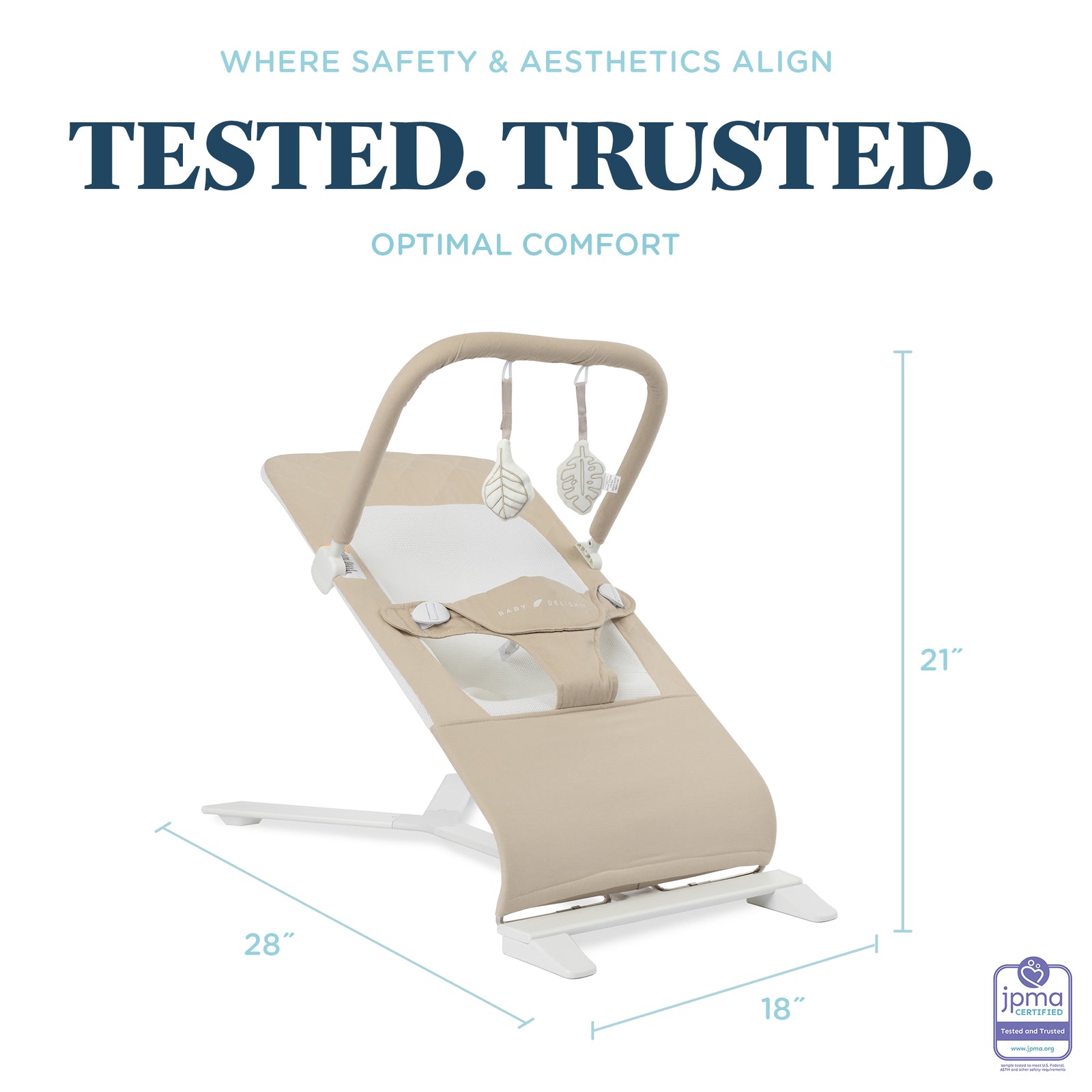 Baby Delight Aspen Wood Bouncer Organic Cotton Seat With Toy