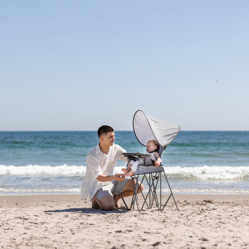 LIMITED EDITION-Go With Me® Uplift Deluxe Portable High Chair with Canopy - Elephant Grey - Baby Delight