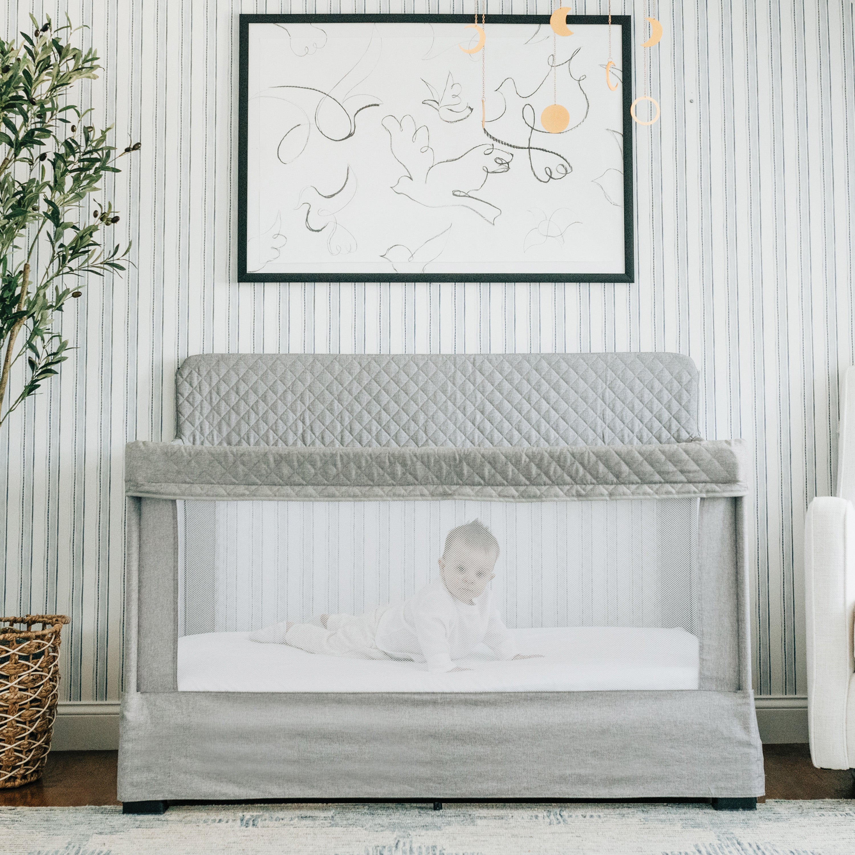 Lunaire Full Size Mesh Crib and Playard - Pebble Grey - Baby Delight