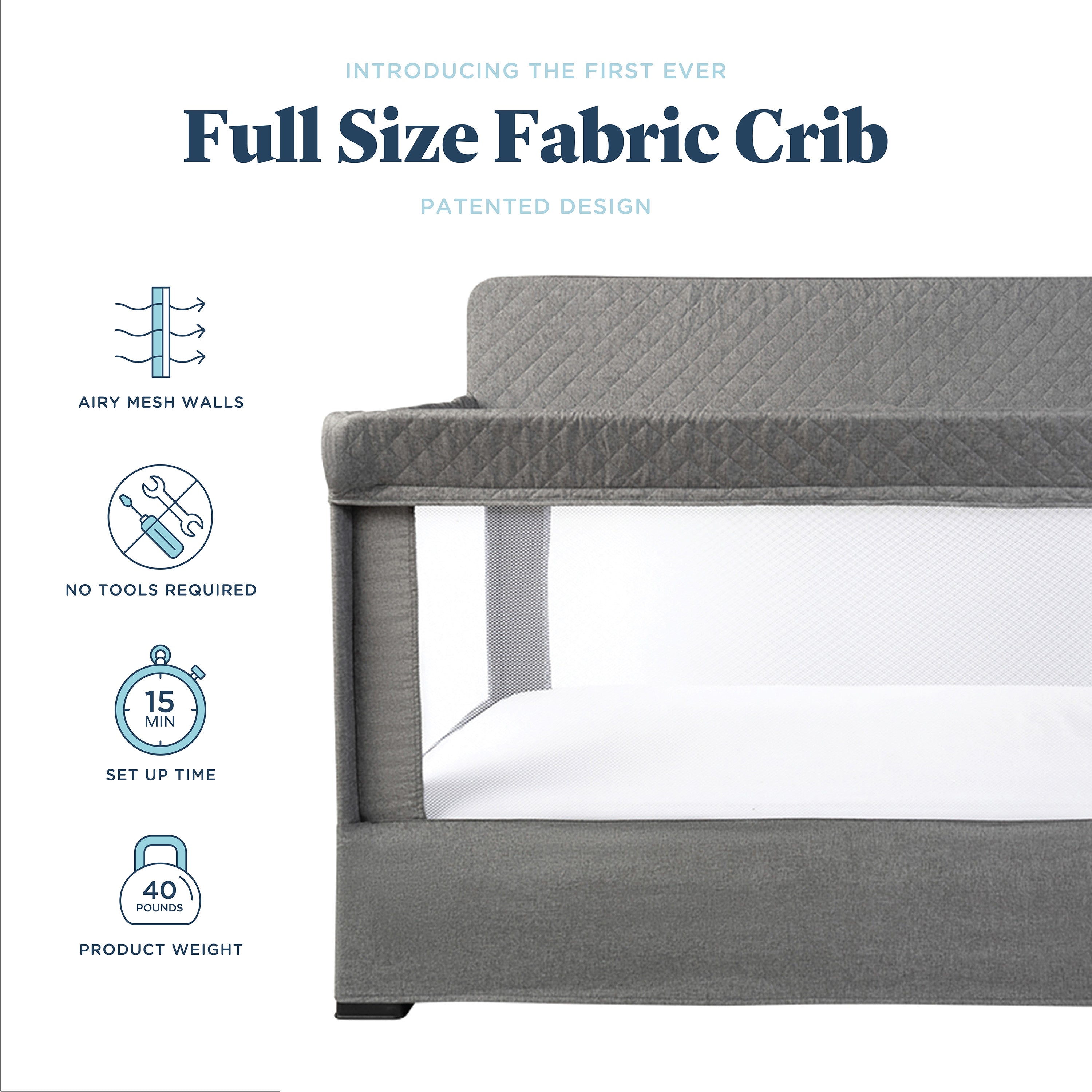 Lunaire Full Size Mesh Crib and Playard - Charcoal Tweed - Baby Delight