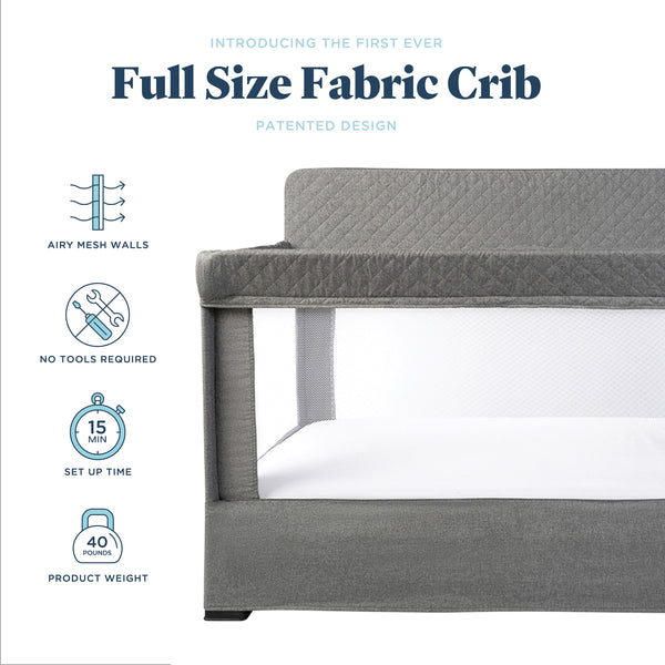 Lunaire Full Size Mesh Crib and Playard - Charcoal Tweed - Baby Delight