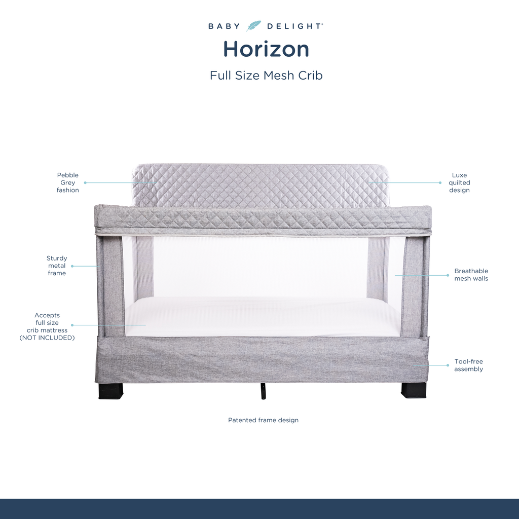 Horizon Full Size Mesh Crib Quilted Pebble Grey Baby Delight