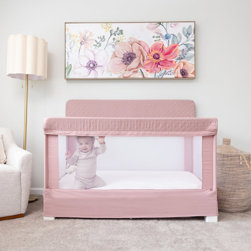 Lunaire Full Size Mesh Crib and Playard - Organic Rose