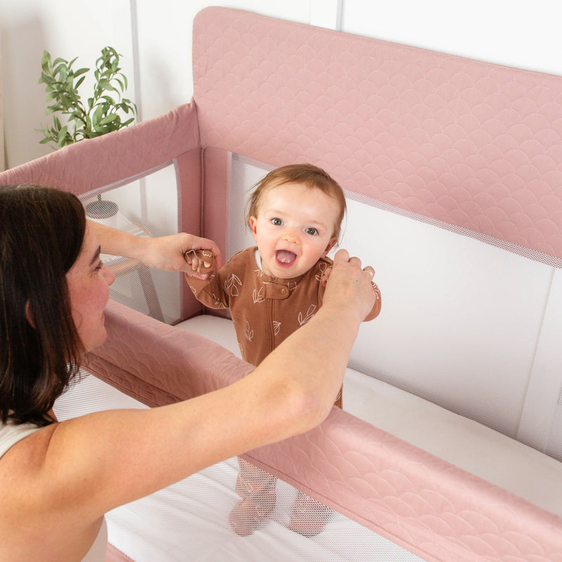 Lunaire Full Size Mesh Crib and Playard - Organic Rose