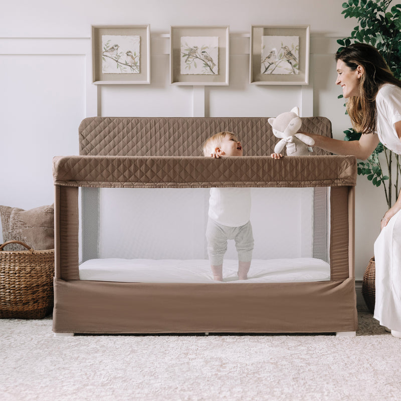 Lunaire Full Size Mesh Crib and Playard - Organic Mocha - Baby Delight