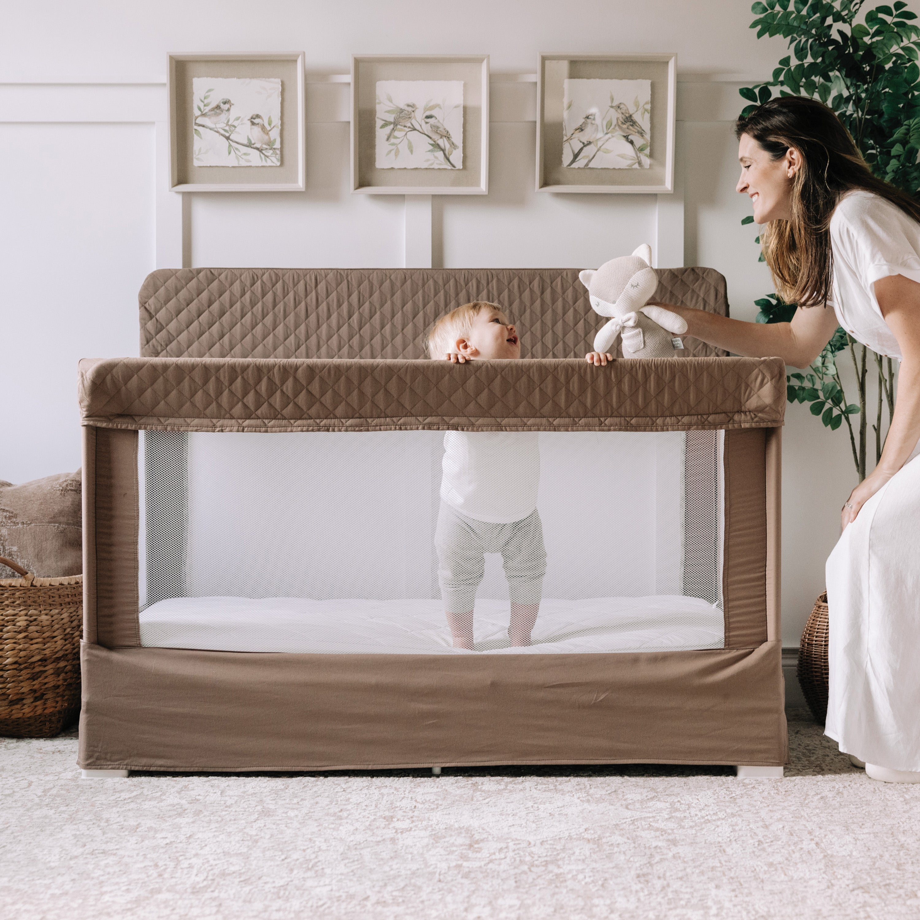 Lunaire Full Size Mesh Crib and Playard - Organic Mocha - Baby Delight