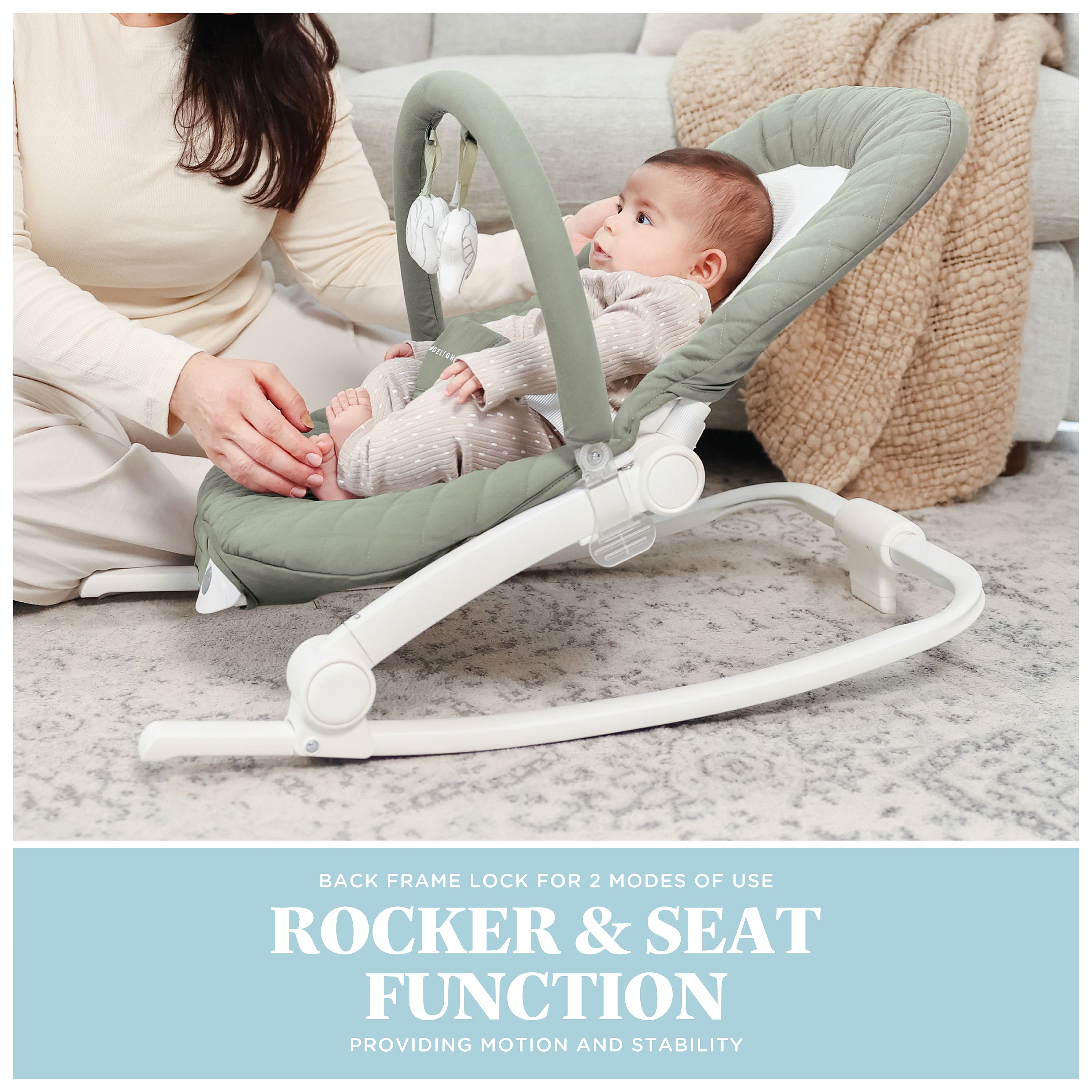 Aura Deluxe Portable Rocker & Seat | Organic Sage - Baby Delight