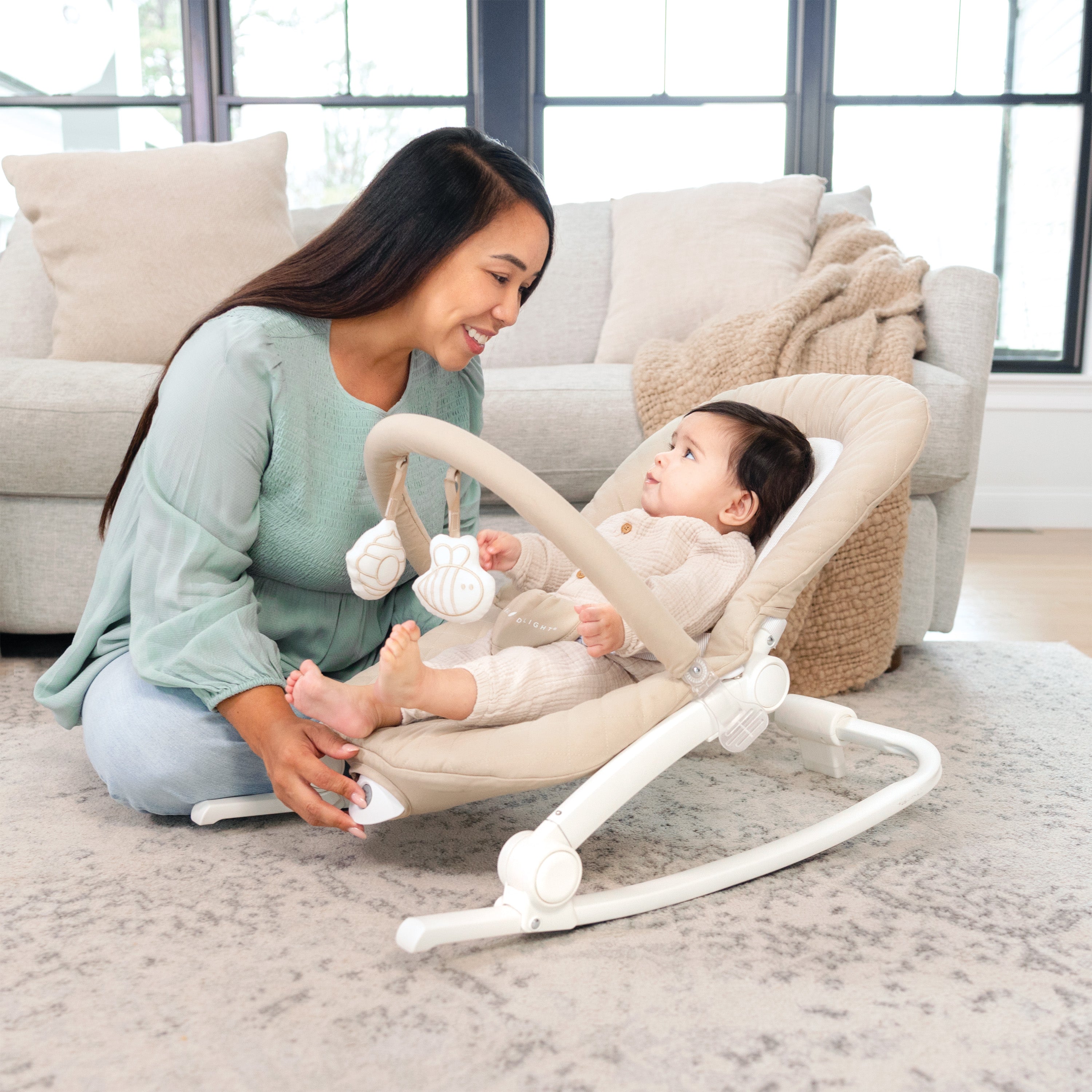 Aura Deluxe Portable Rocker & Seat | Organic Oat - Baby Delight