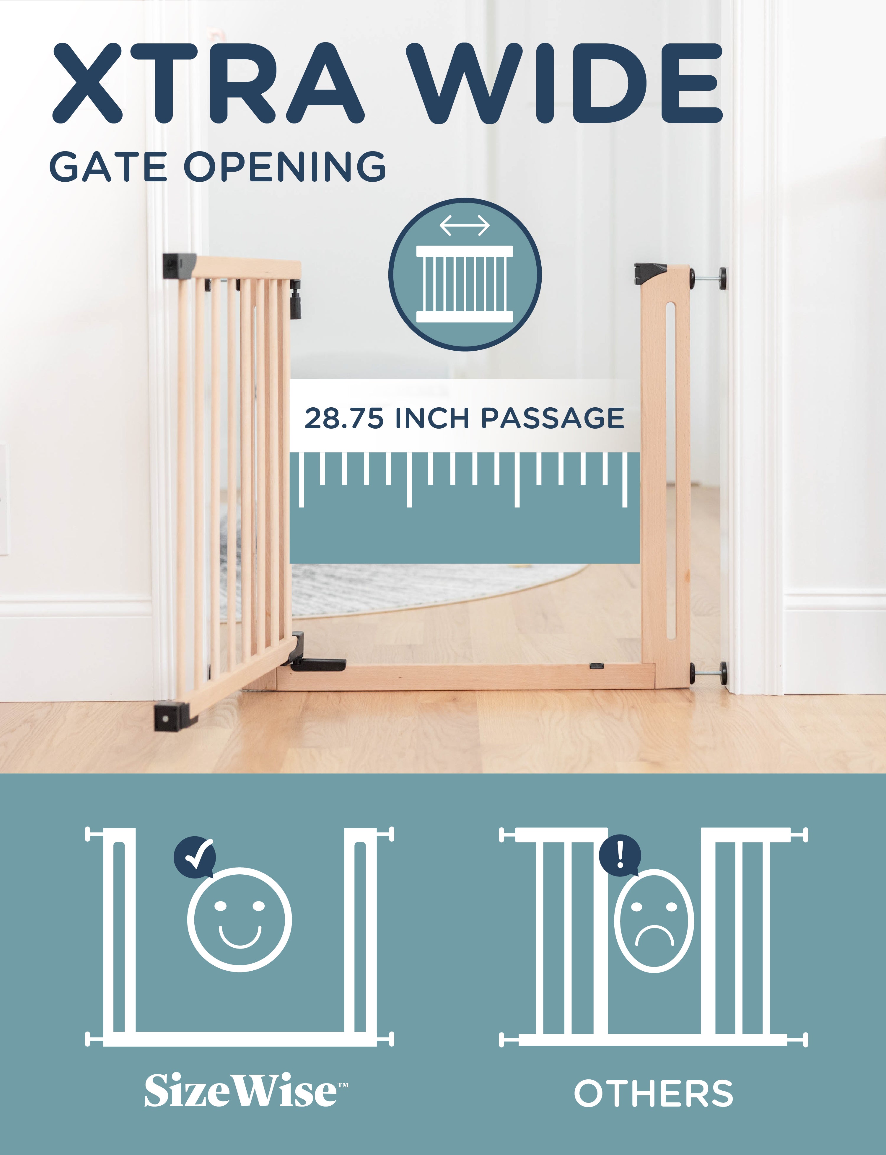 SizeWise™ Wood Pressure Mounted Gate - Baby Delight