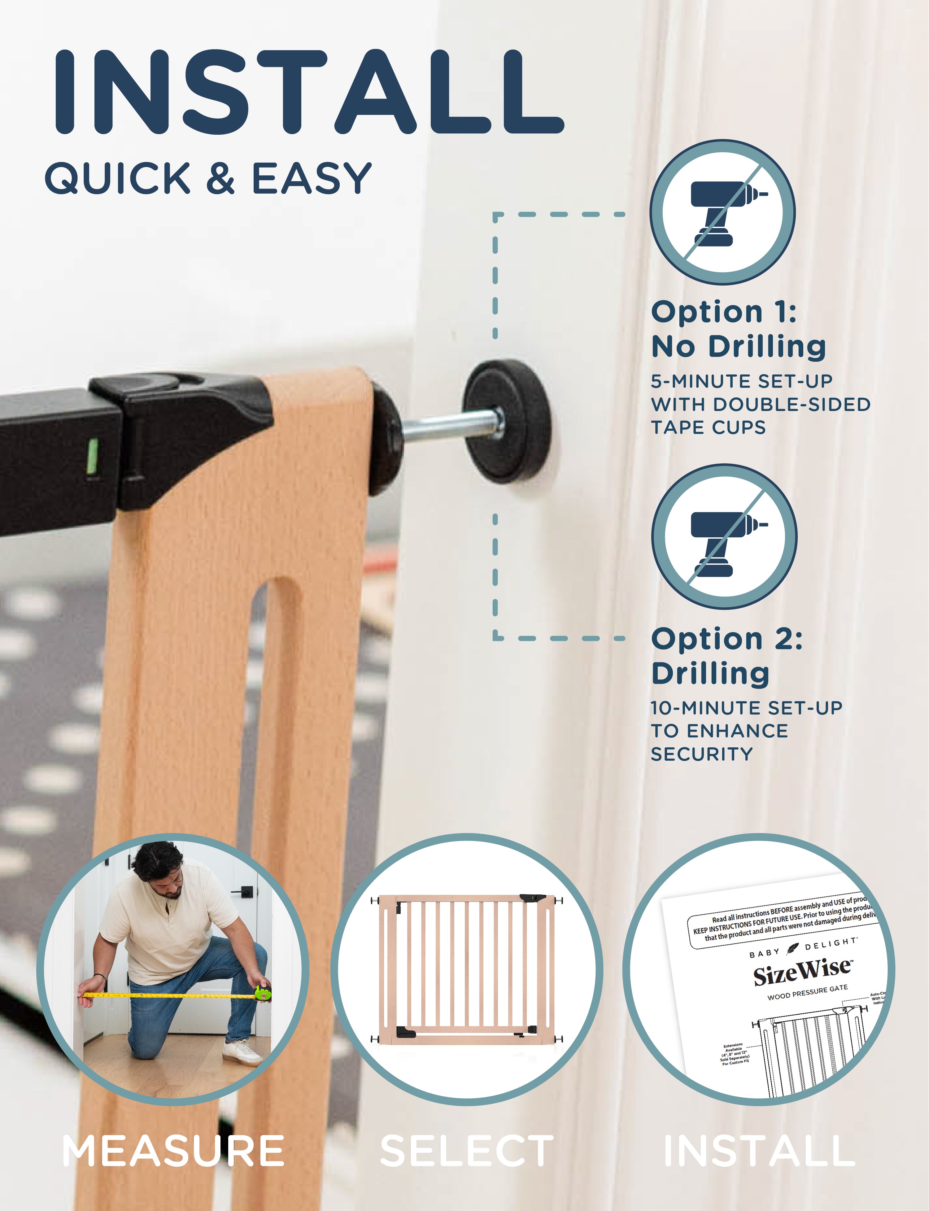 SizeWise™ Wood Pressure Mounted Gate - Baby Delight