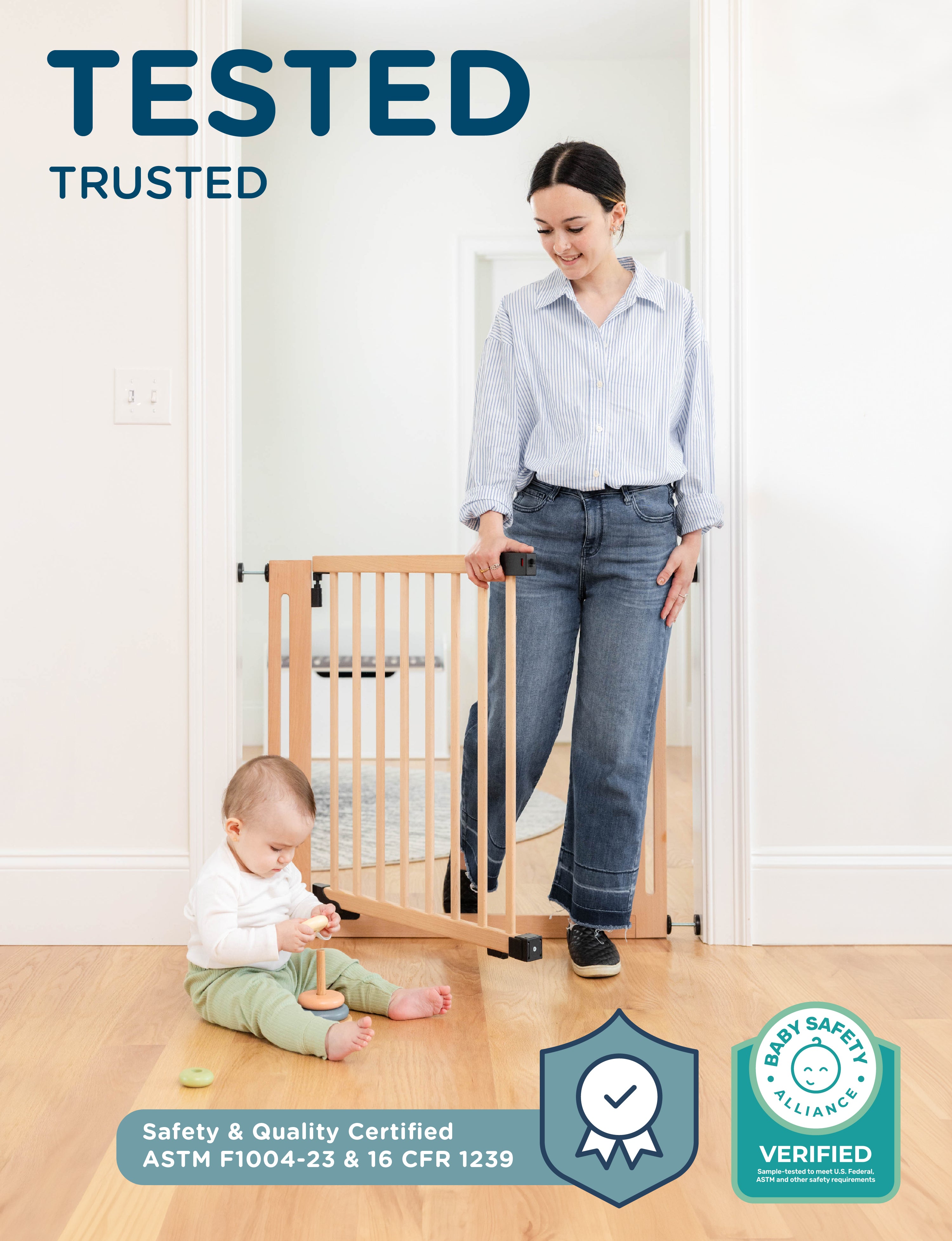 SizeWise™ Wood Pressure Mounted Gate - Baby Delight