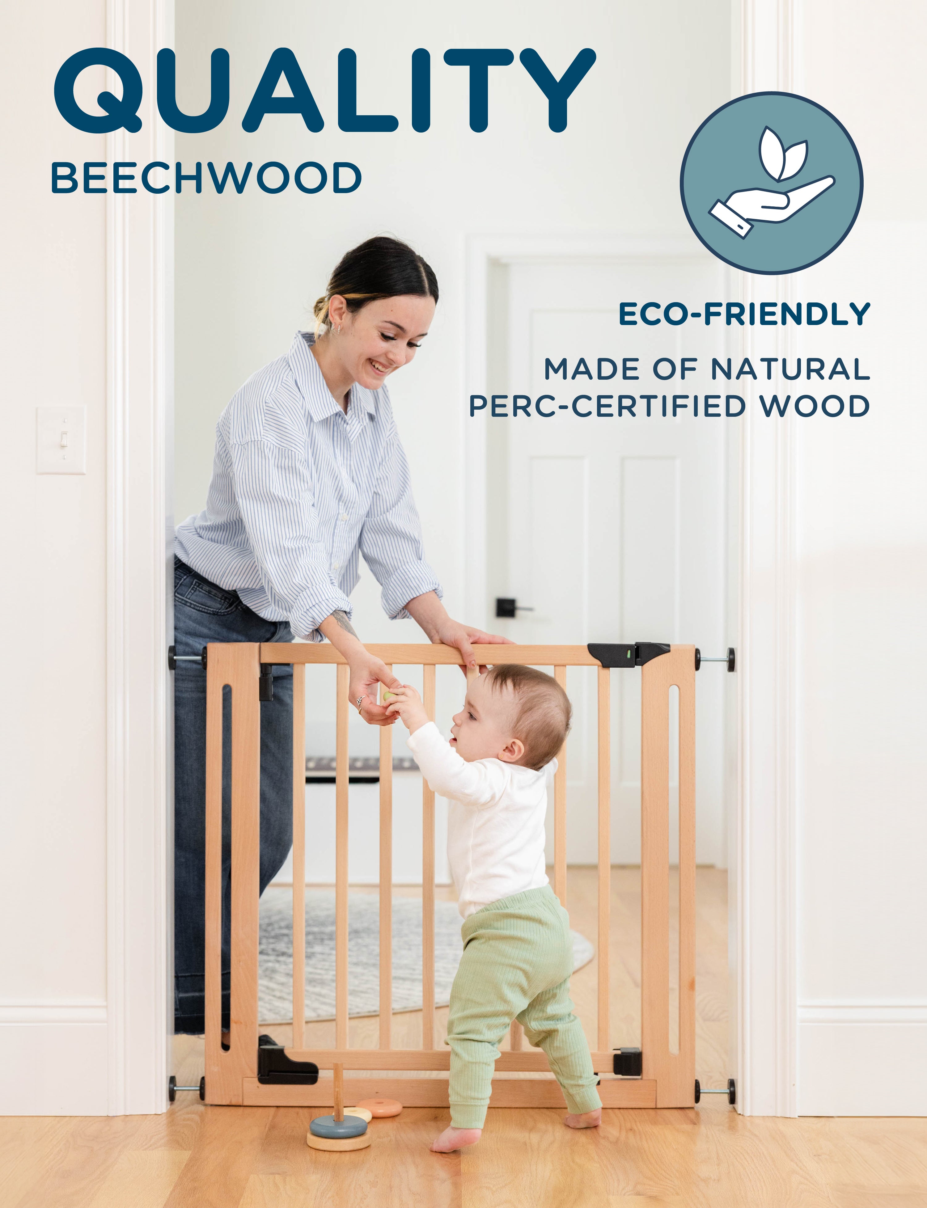 SizeWise™ Wood Pressure Mounted Gate - Baby Delight